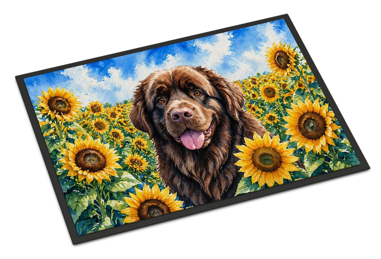 Carolines Treasures Newfoundland in Sunflowers Doormat Front Door Mat Indoor Outdoor Rugs for Entryway, Non Slip Washable Low Pile, 24H X 36W