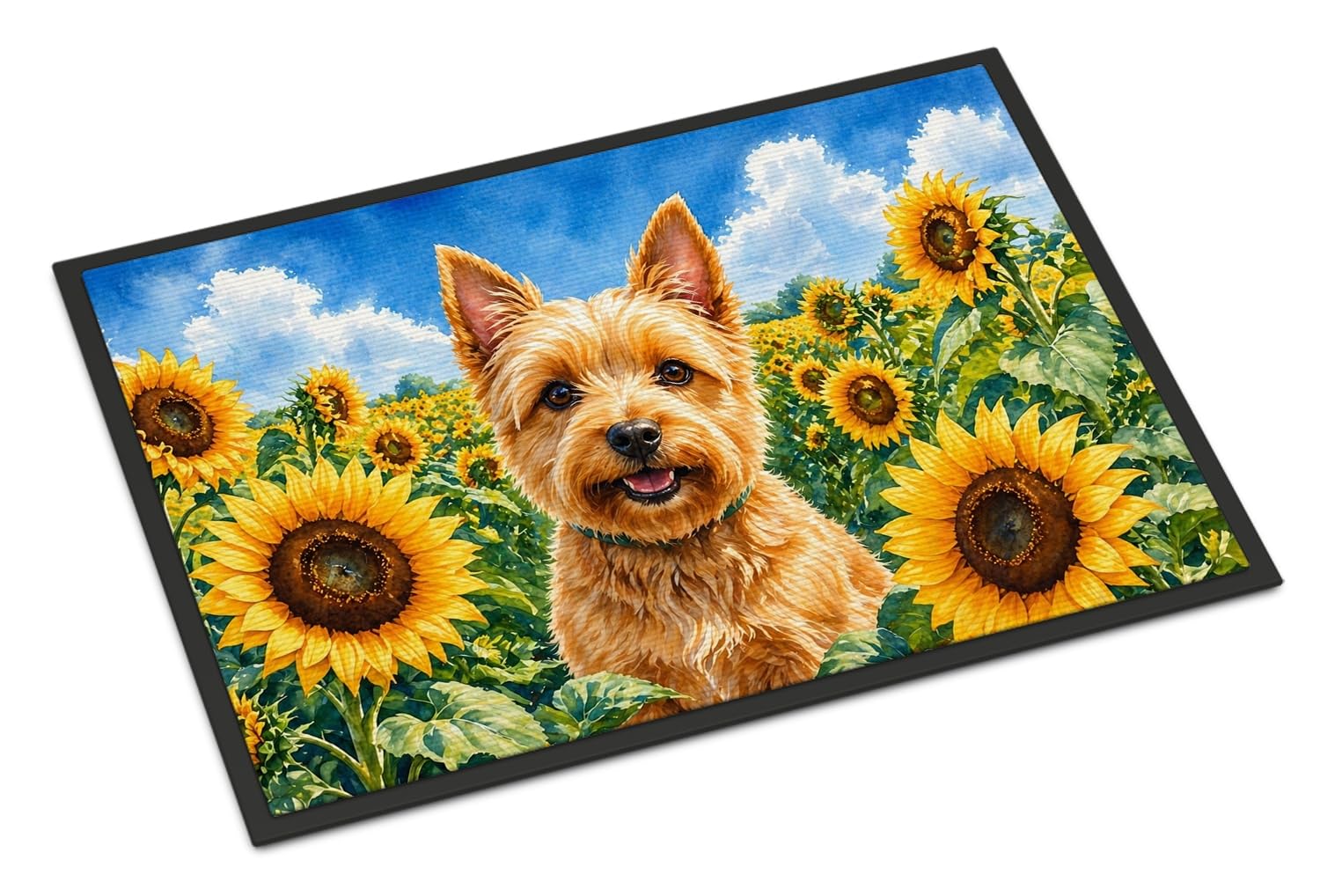 Carolines Treasures Norwich Terrier in Sunflowers Doormat Front Door Mat Indoor Outdoor Rugs for Entryway, Non Slip Washable Low Pile, 24H X 36W