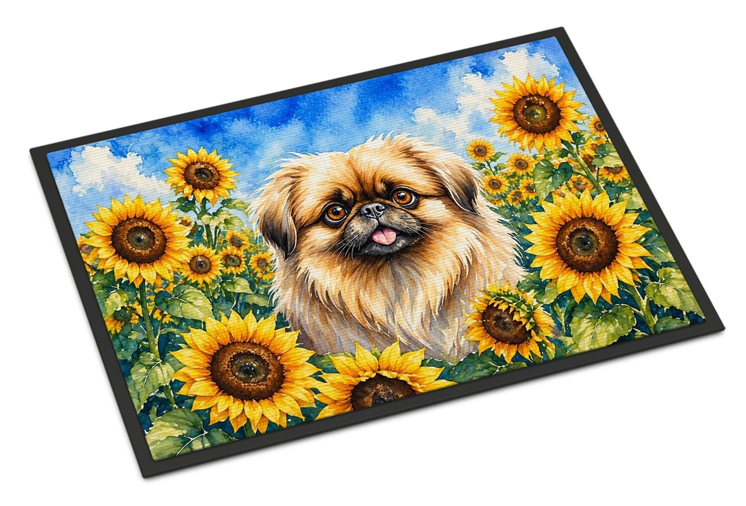 Carolines Treasures Pekingese in Sunflowers Doormat Front Door Mat Indoor Outdoor Rugs for Entryway, Non Slip Washable Low Pile, 24H X 36W