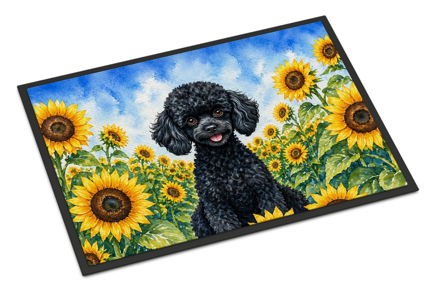Carolines Treasures Black Poodle in Sunflowers Doormat Front Door Mat Indoor Outdoor Rugs for Entryway, Non Slip Washable Low Pile, 24H X 36W