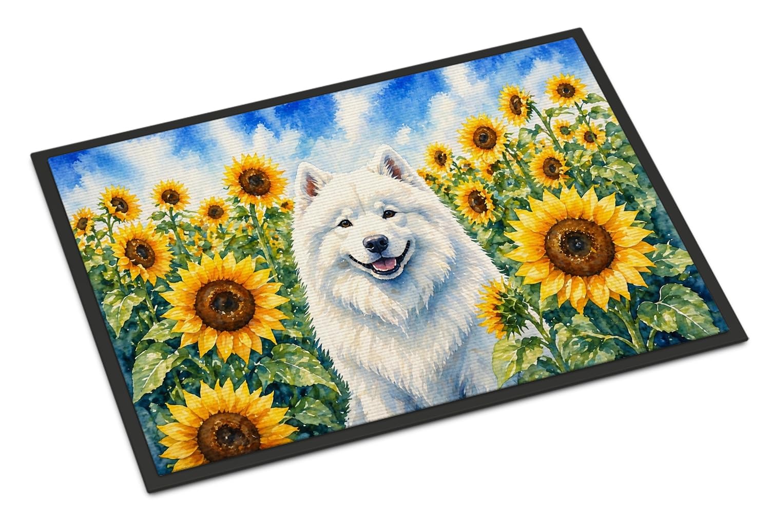 Carolines Treasures Samoyed in Sunflowers Doormat Front Door Mat Indoor Outdoor Rugs for Entryway, Non Slip Washable Low Pile, 24H X 36W