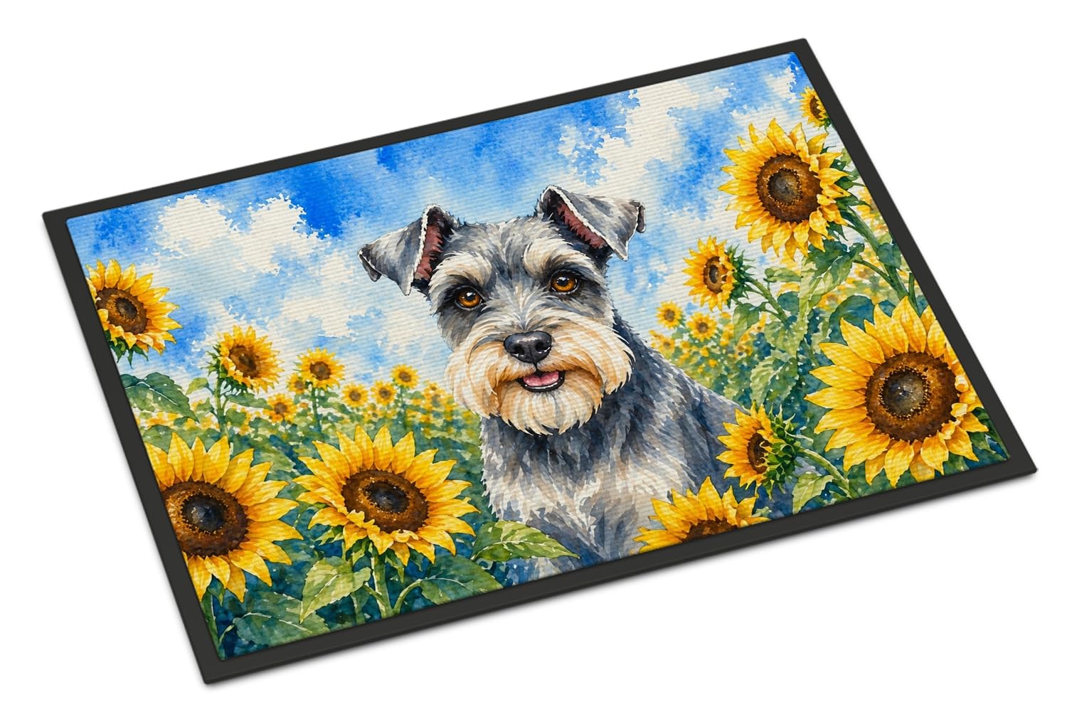 Carolines Treasures Schnauzer in Sunflowers Doormat Front Door Mat Indoor Outdoor Rugs for Entryway, Non Slip Washable Low Pile, 24H X 36W