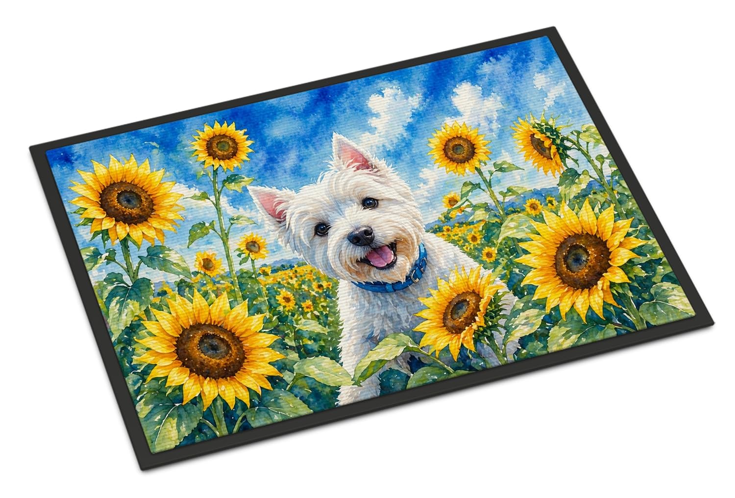 Carolines Treasures Westie in Sunflowers Doormat Front Door Mat Indoor Outdoor Rugs for Entryway, Non Slip Washable Low Pile, 24H X 36W
