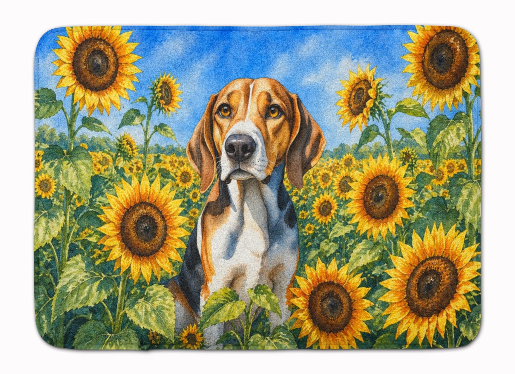 Carolines Treasures American Foxhound in Sunflowers Memory Foam Kitchen Mat Machine Washable Anti-Fatigue Cushion Comfort Bath or Kitchen Rug