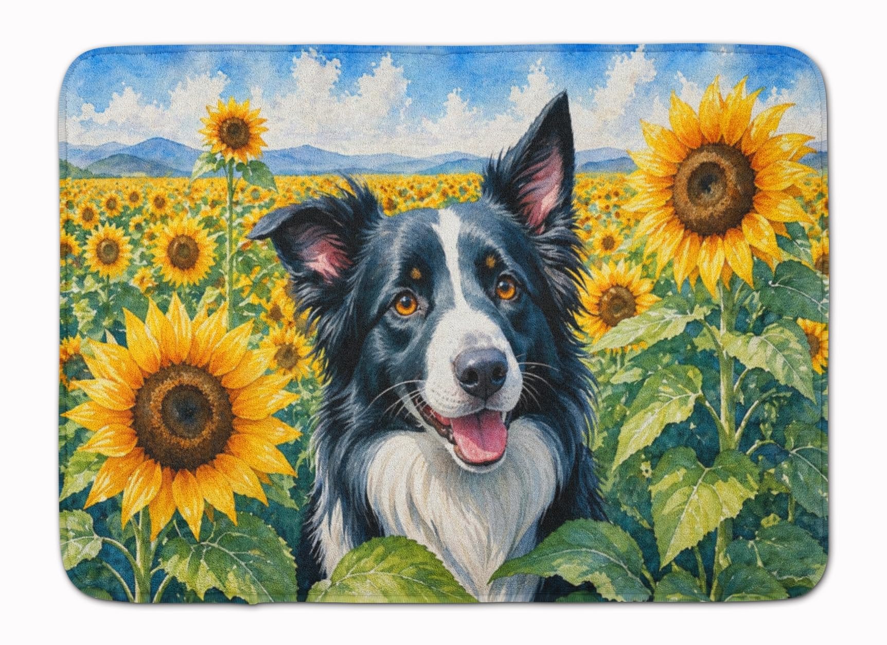 Carolines Treasures Border Collie in Sunflowers Memory Foam Kitchen Mat Machine Washable Anti-Fatigue Cushion Comfort Bath or Kitchen Rug