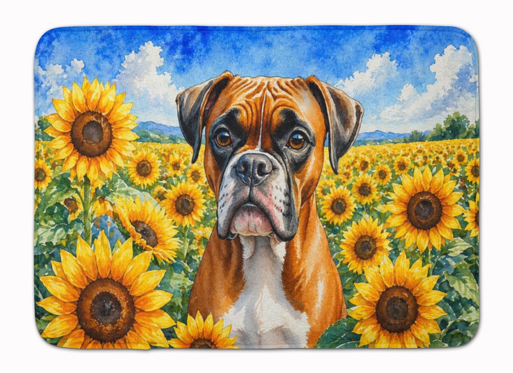 Carolines Treasures Boxer in Sunflowers Memory Foam Kitchen Mat Machine Washable Anti-Fatigue Cushion Comfort Bath or Kitchen Rug