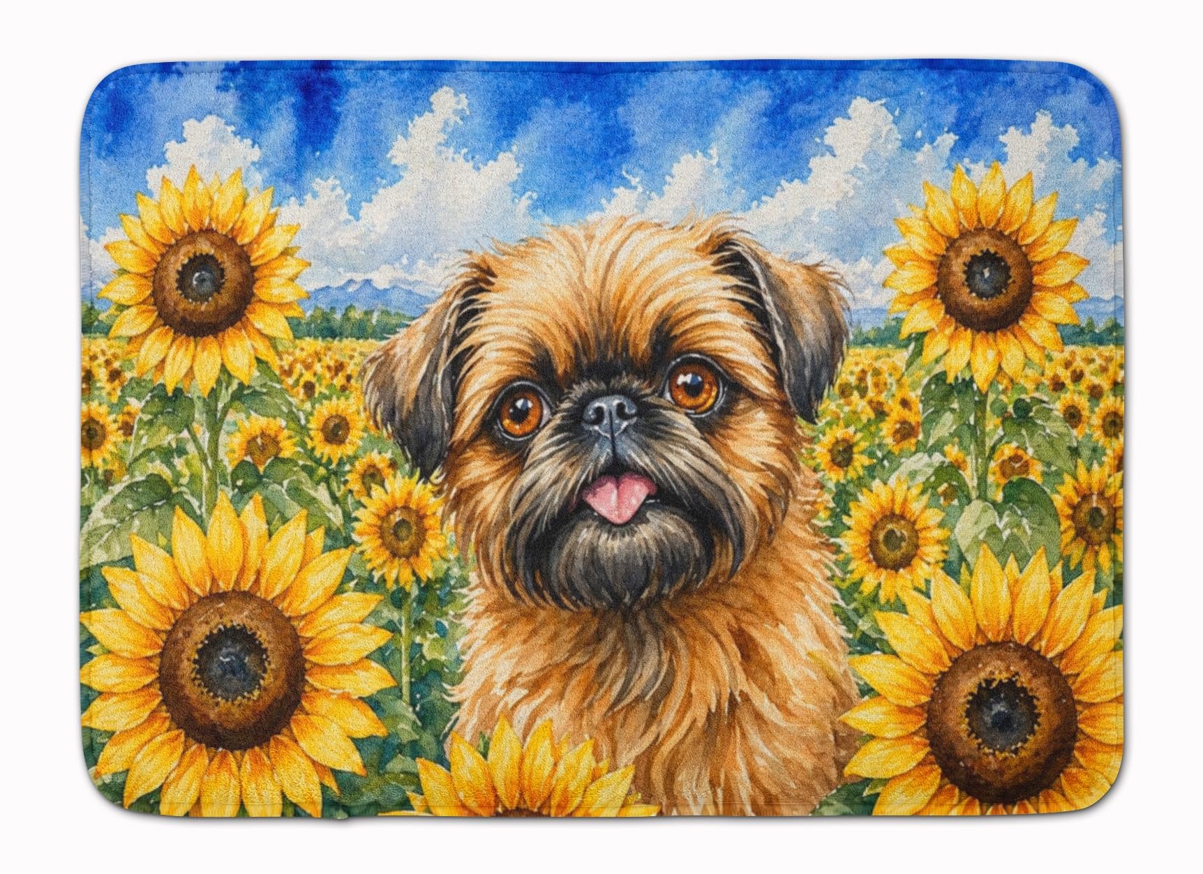 Carolines Treasures Brussels Griffon in Sunflowers Memory Foam Kitchen Mat Machine Washable Anti-Fatigue Cushion Comfort Bath or Kitchen Rug