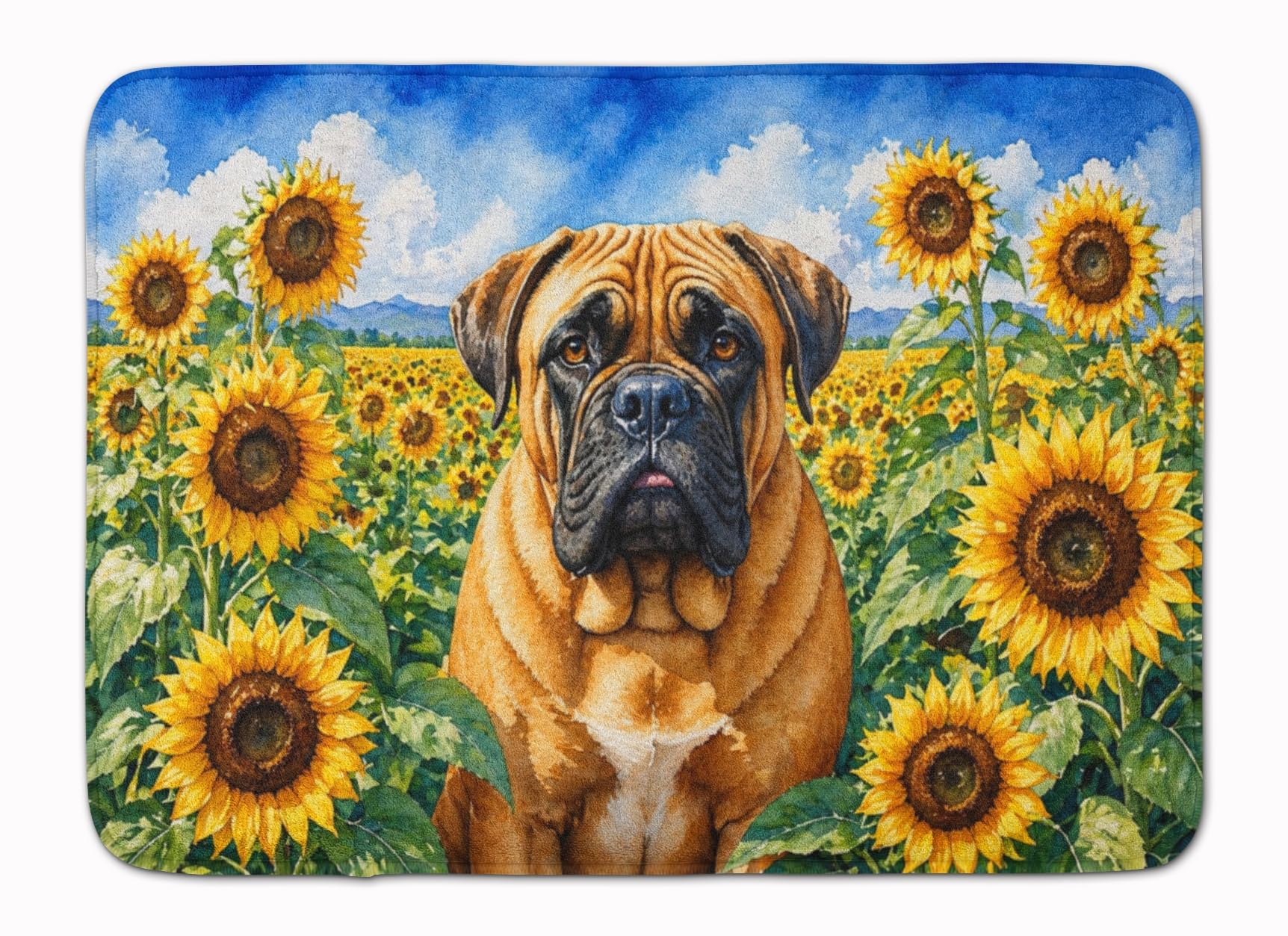Carolines Treasures Bullmastiff in Sunflowers Memory Foam Kitchen Mat Machine Washable Anti-Fatigue Cushion Comfort Bath or Kitchen Rug