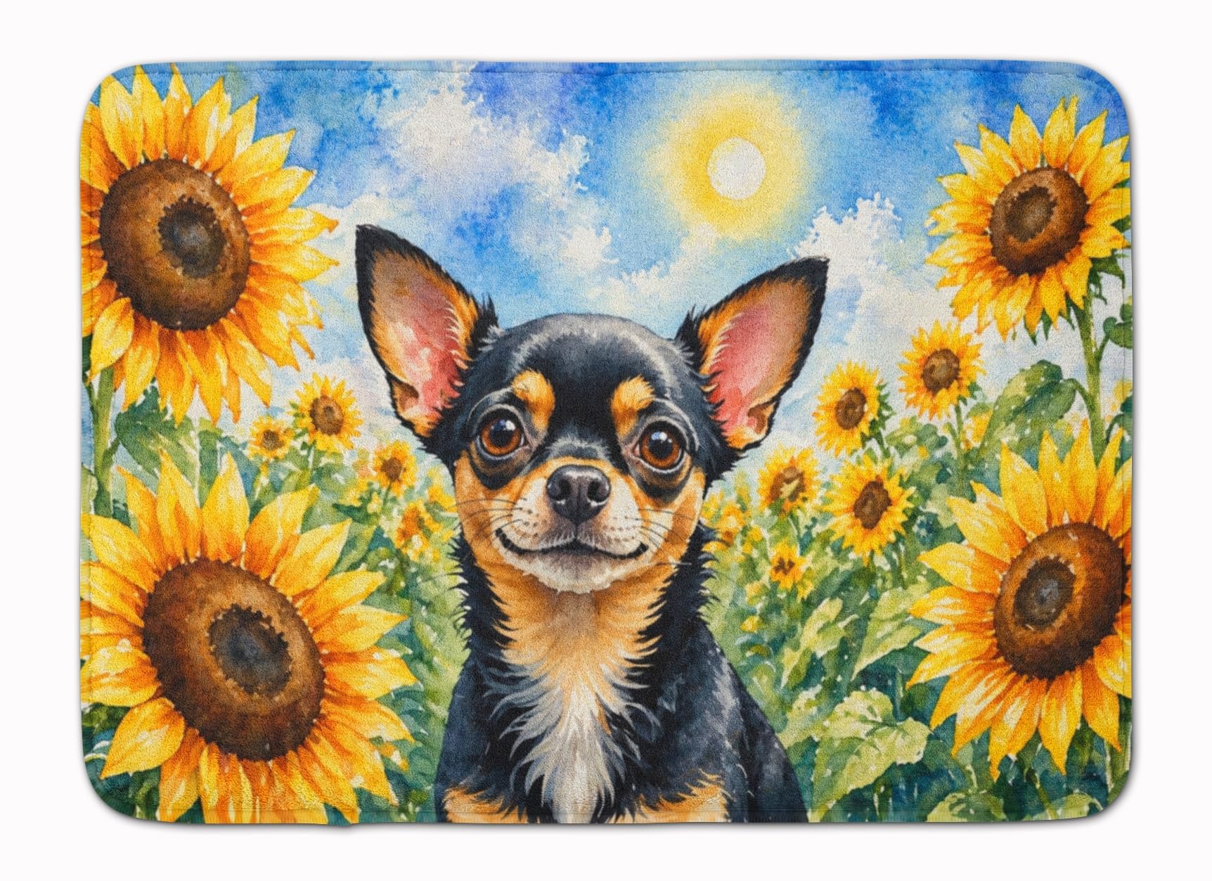 Carolines Treasures Chihuahua in Sunflowers Memory Foam Kitchen Mat Machine Washable Anti-Fatigue Cushion Comfort Bath or Kitchen Rug