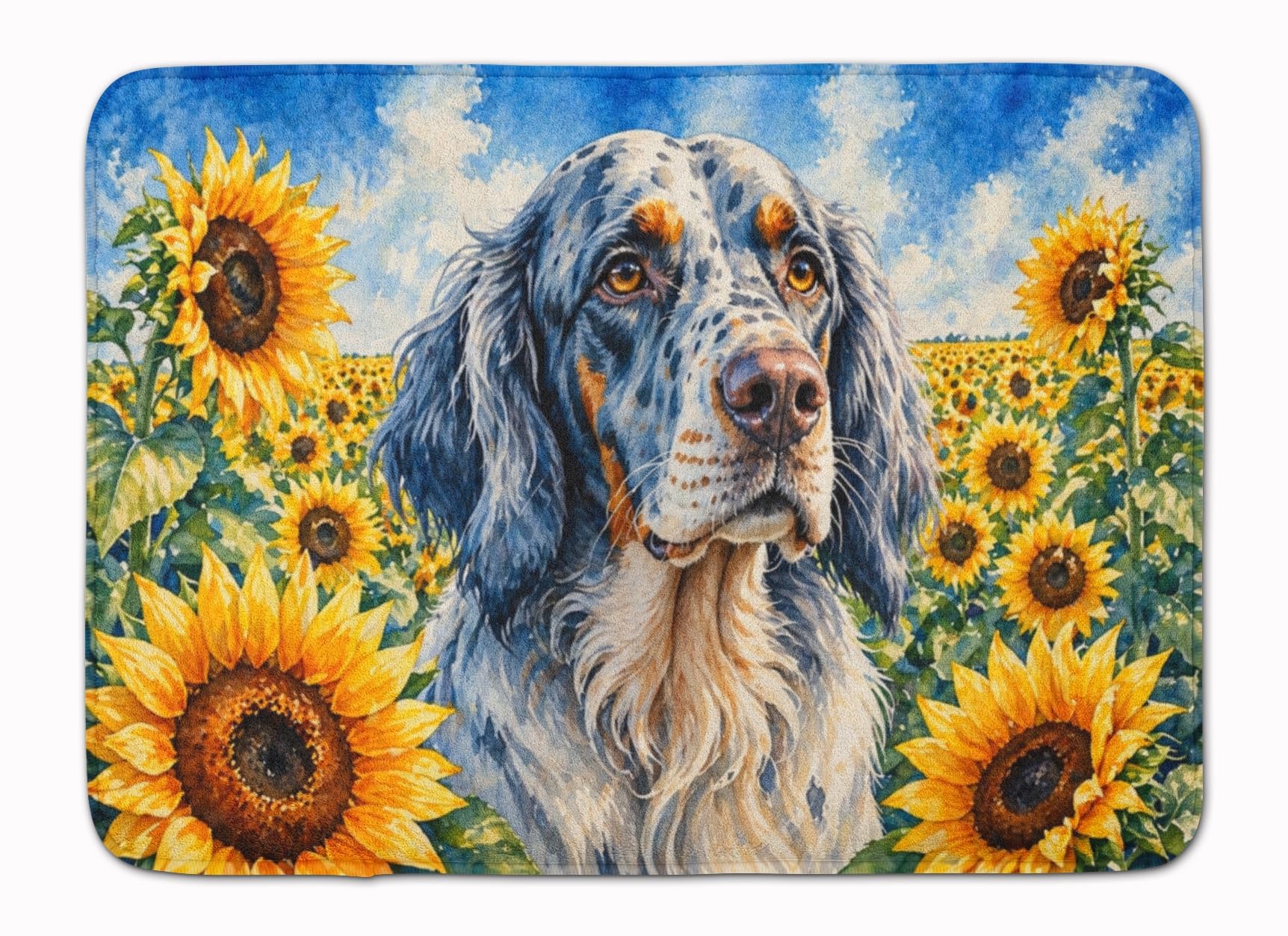 Carolines Treasures English Setter in Sunflowers Memory Foam Kitchen Mat Machine Washable Anti-Fatigue Cushion Comfort Bath or Kitchen Rug
