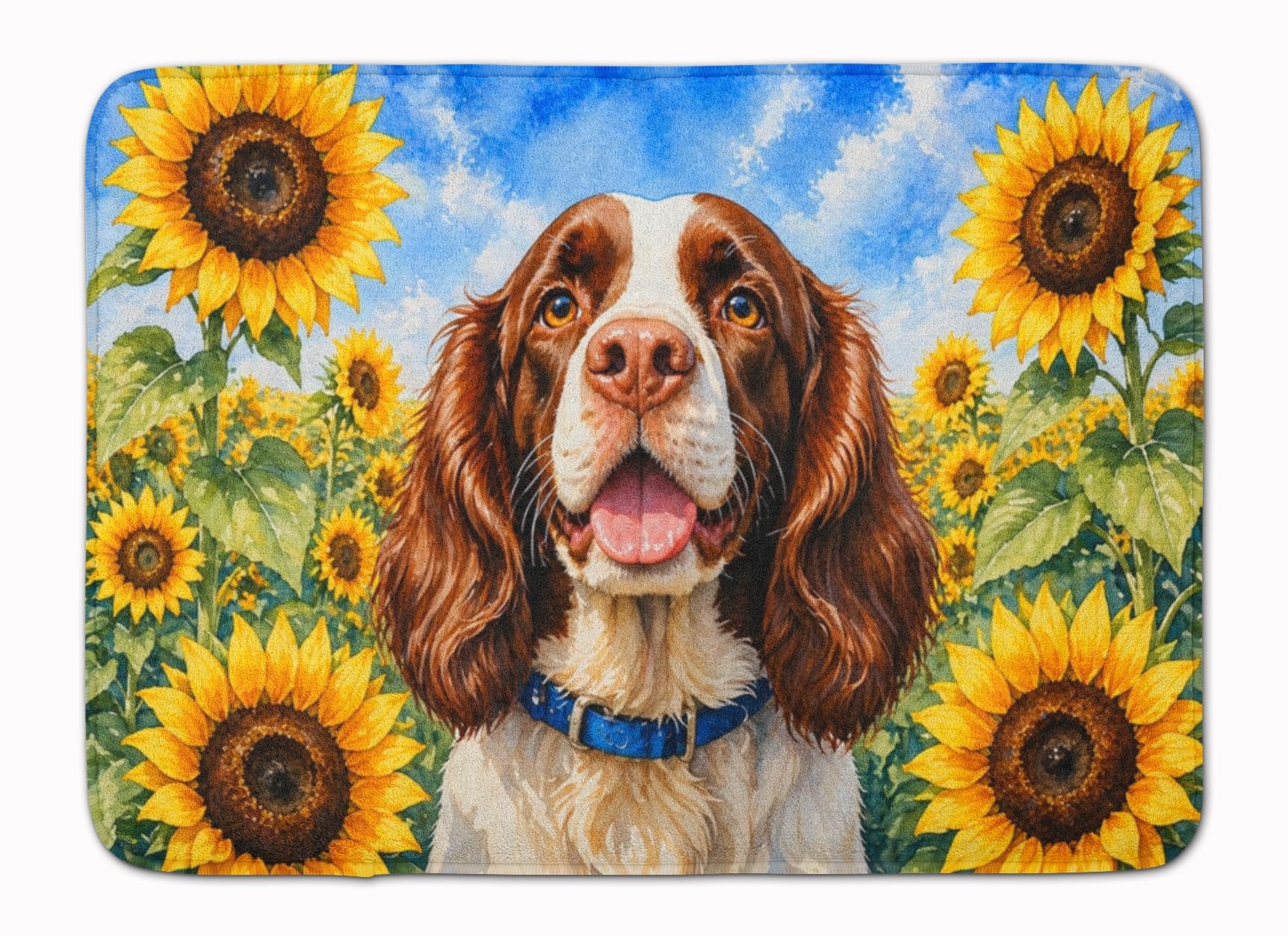 Carolines Treasures English Springer Spaniel in Sunflowers Memory Foam Kitchen Mat Machine Washable Anti-Fatigue Cushion Comfort Bath or Kitchen Rug