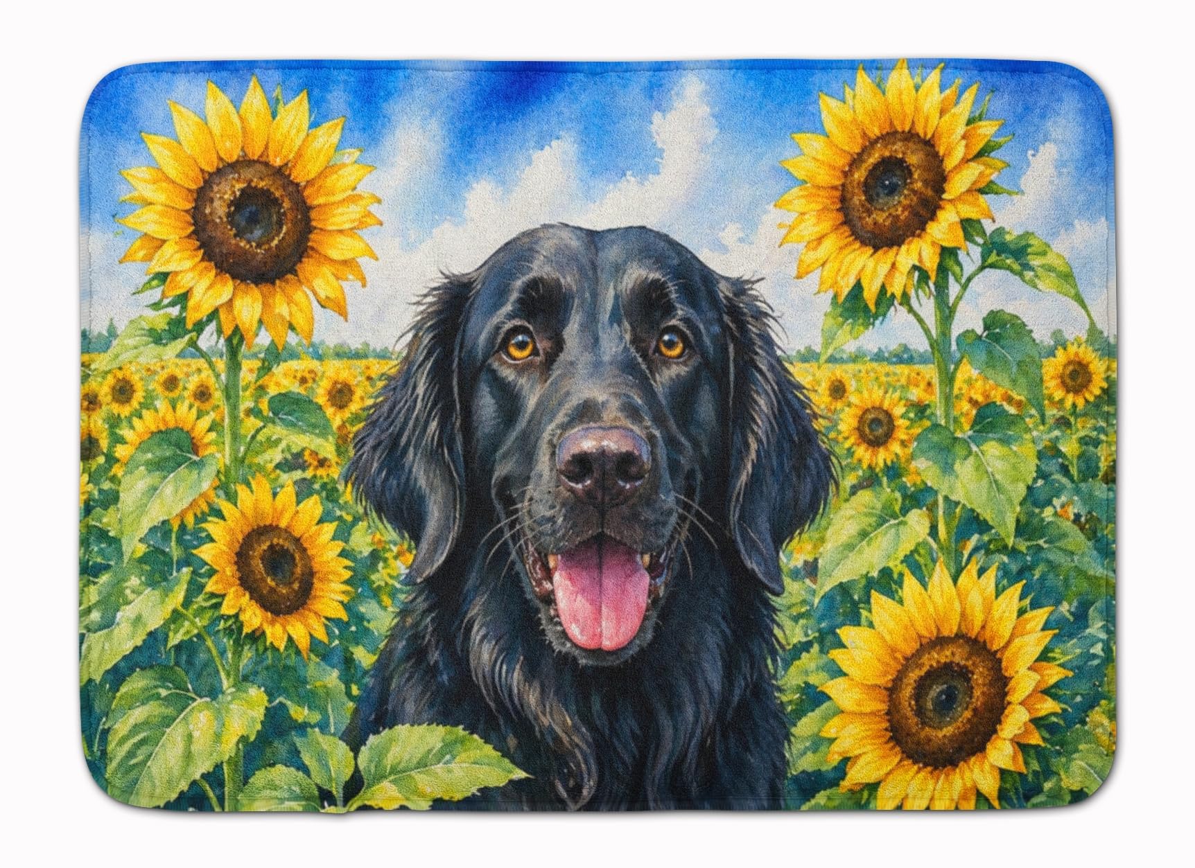Carolines Treasures Flat-Coated Retriever in Sunflowers Memory Foam Kitchen Mat Machine Washable Anti-Fatigue Cushion Comfort Bath or Kitchen Rug