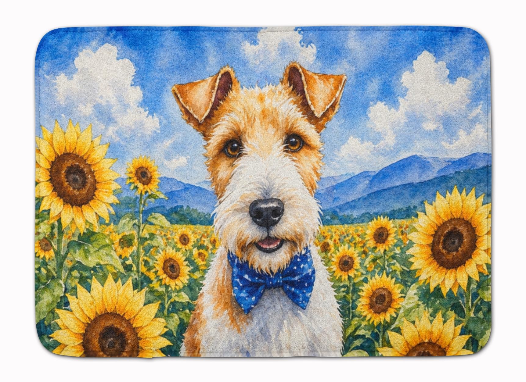 Carolines Treasures Fox Terrier in Sunflowers Memory Foam Kitchen Mat Machine Washable Anti-Fatigue Cushion Comfort Bath or Kitchen Rug