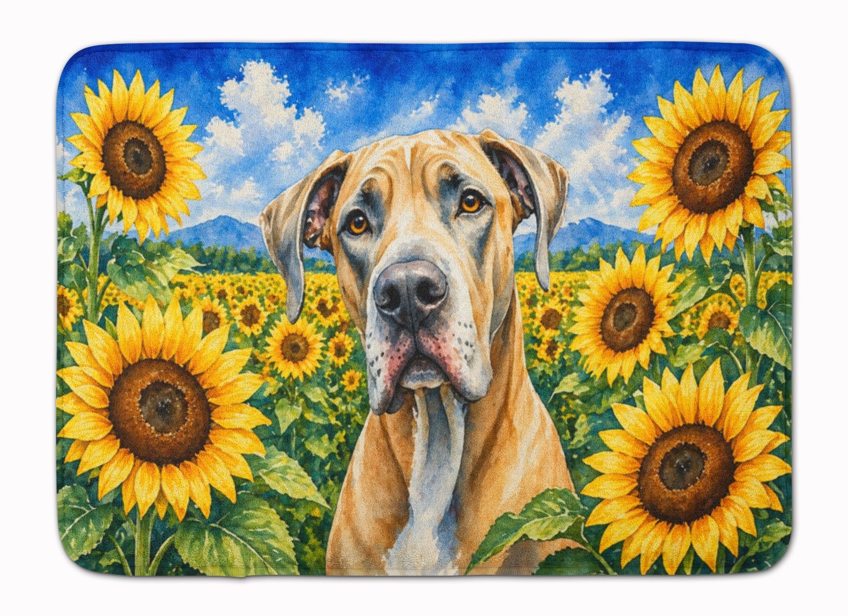 Carolines Treasures Great Dane in Sunflowers Memory Foam Kitchen Mat Machine Washable Anti-Fatigue Cushion Comfort Bath or Kitchen Rug