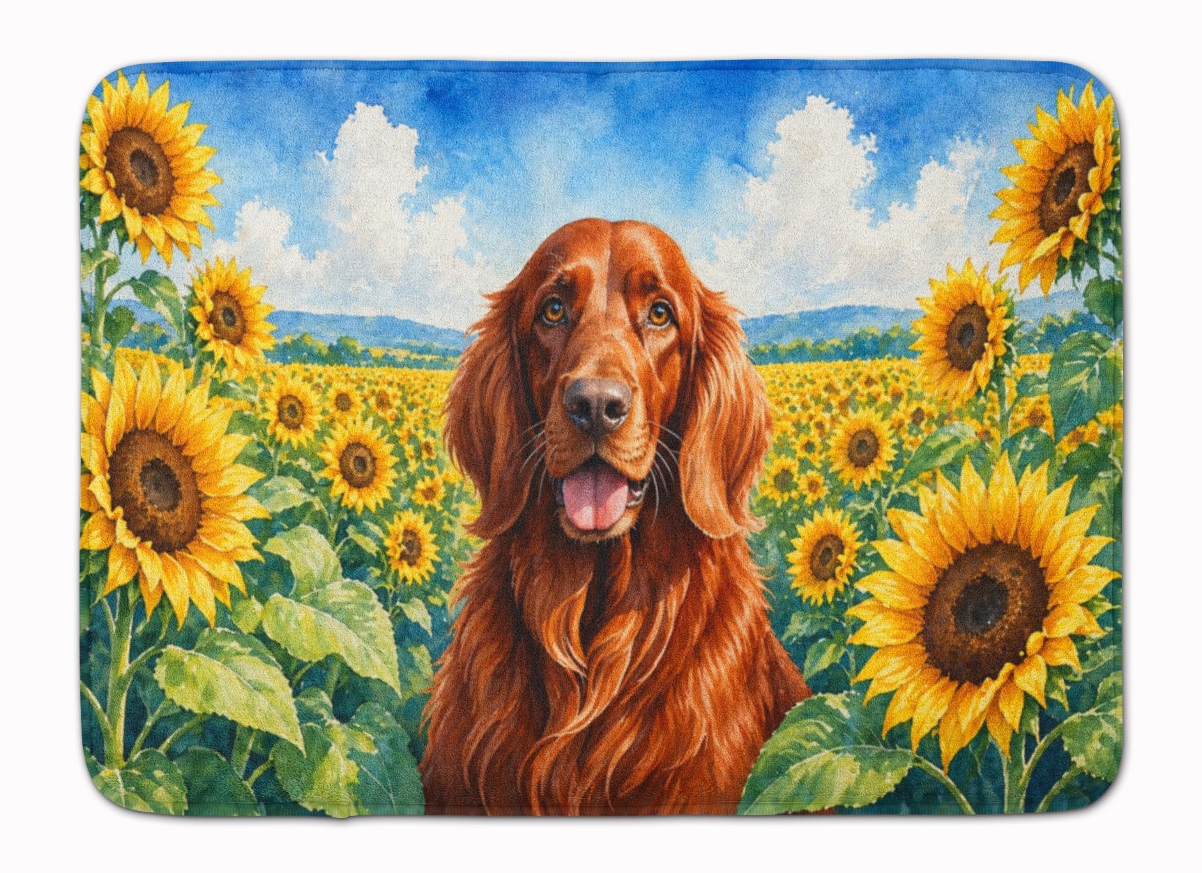 Carolines Treasures Irish Setter in Sunflowers Memory Foam Kitchen Mat Machine Washable Anti-Fatigue Cushion Comfort Bath or Kitchen Rug