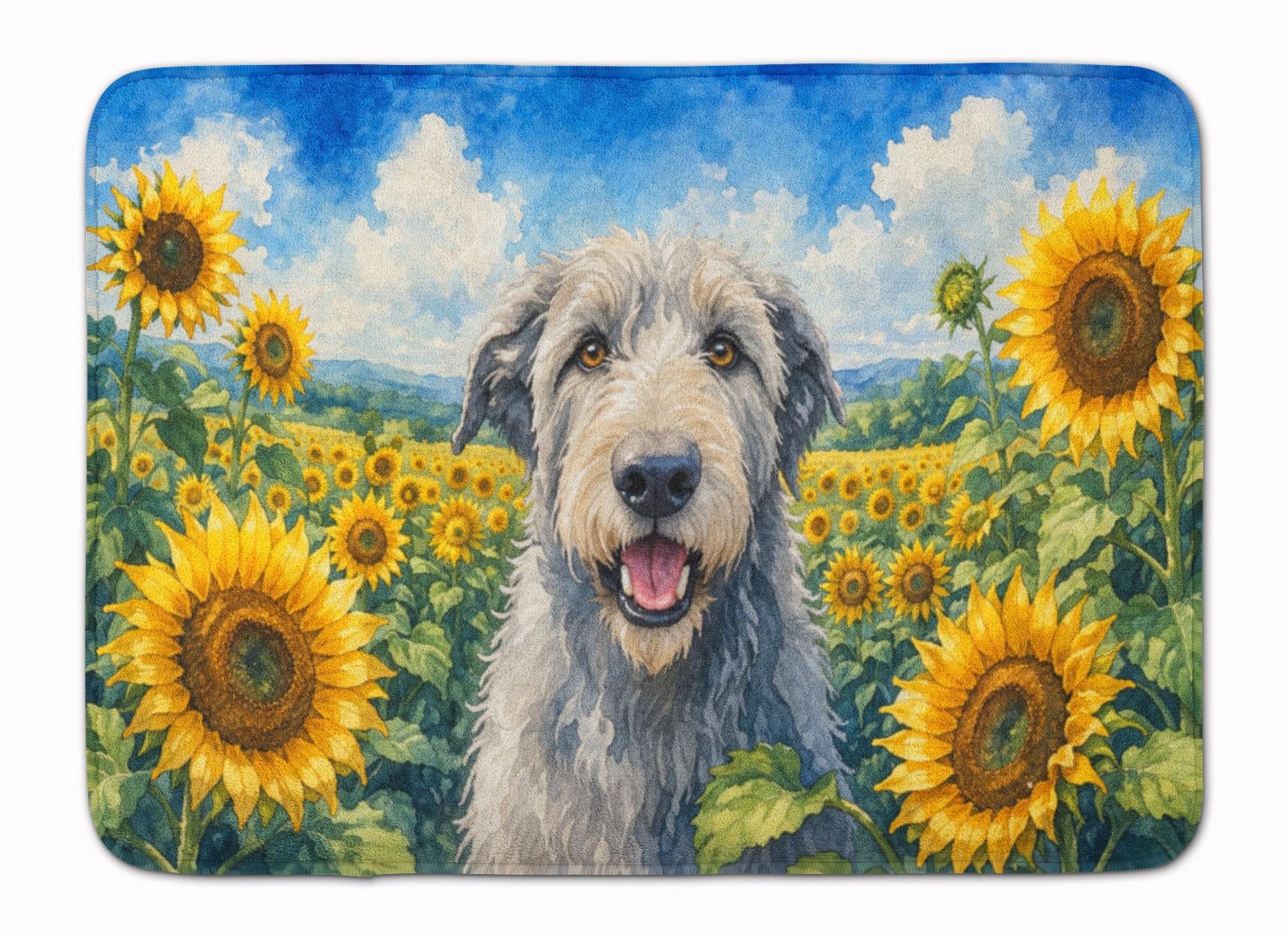 Carolines Treasures Irish Wolfhound in Sunflowers Memory Foam Kitchen Mat Machine Washable Anti-Fatigue Cushion Comfort Bath or Kitchen Rug