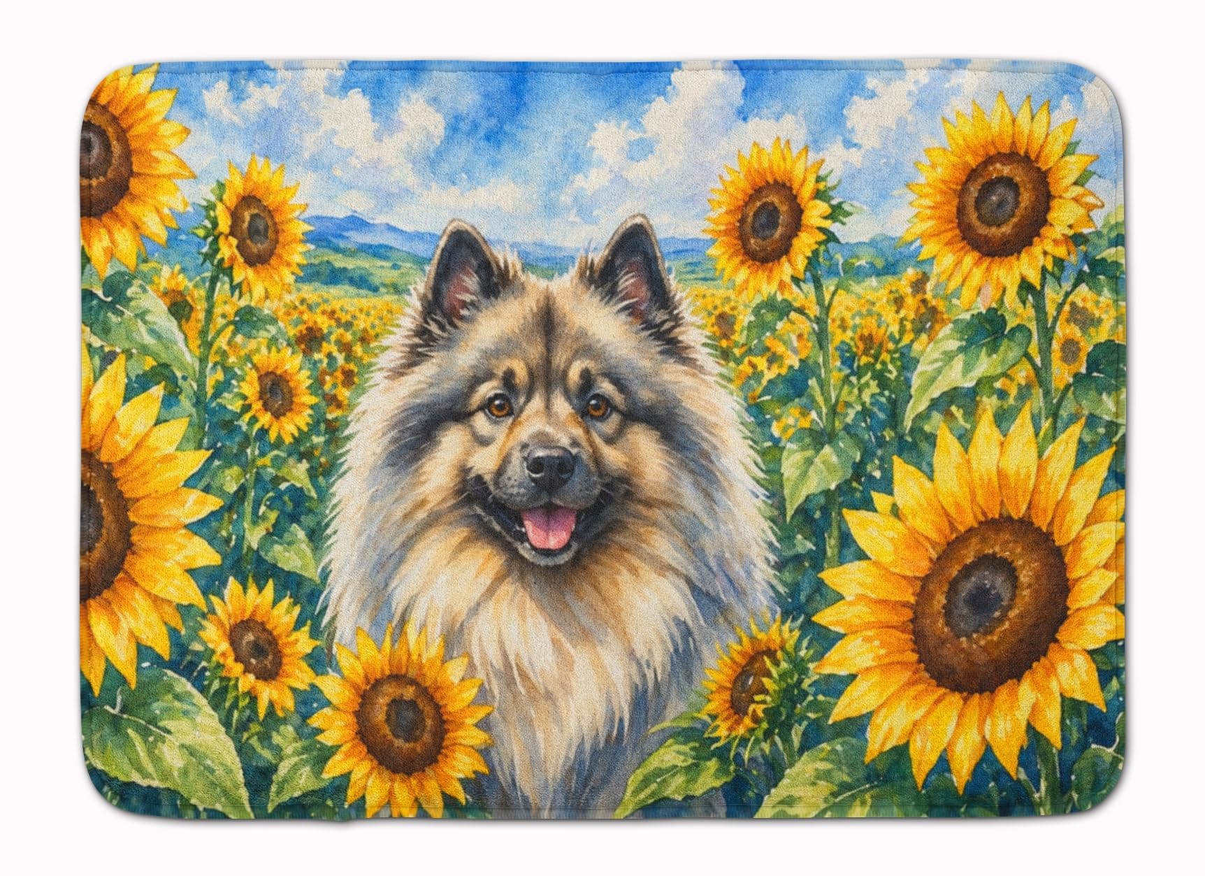 Carolines Treasures Keeshond in Sunflowers Memory Foam Kitchen Mat Machine Washable Anti-Fatigue Cushion Comfort Bath or Kitchen Rug