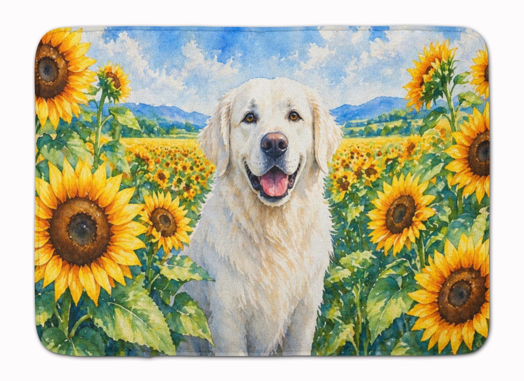 Carolines Treasures Kuvasz in Sunflowers Memory Foam Kitchen Mat Machine Washable Anti-Fatigue Cushion Comfort Bath or Kitchen Rug