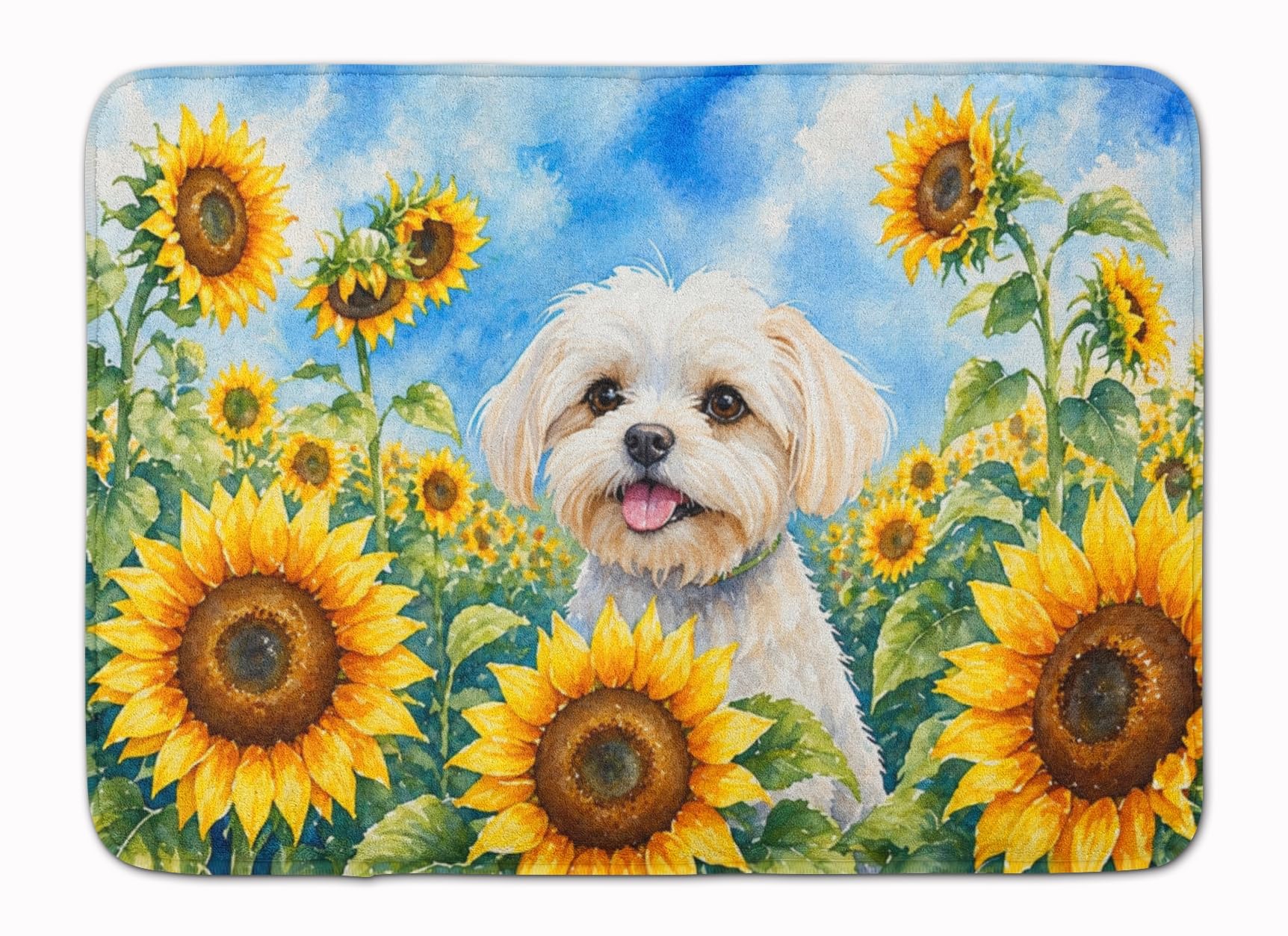 Carolines Treasures Maltese in Sunflowers Memory Foam Kitchen Mat Machine Washable Anti-Fatigue Cushion Comfort Bath or Kitchen Rug
