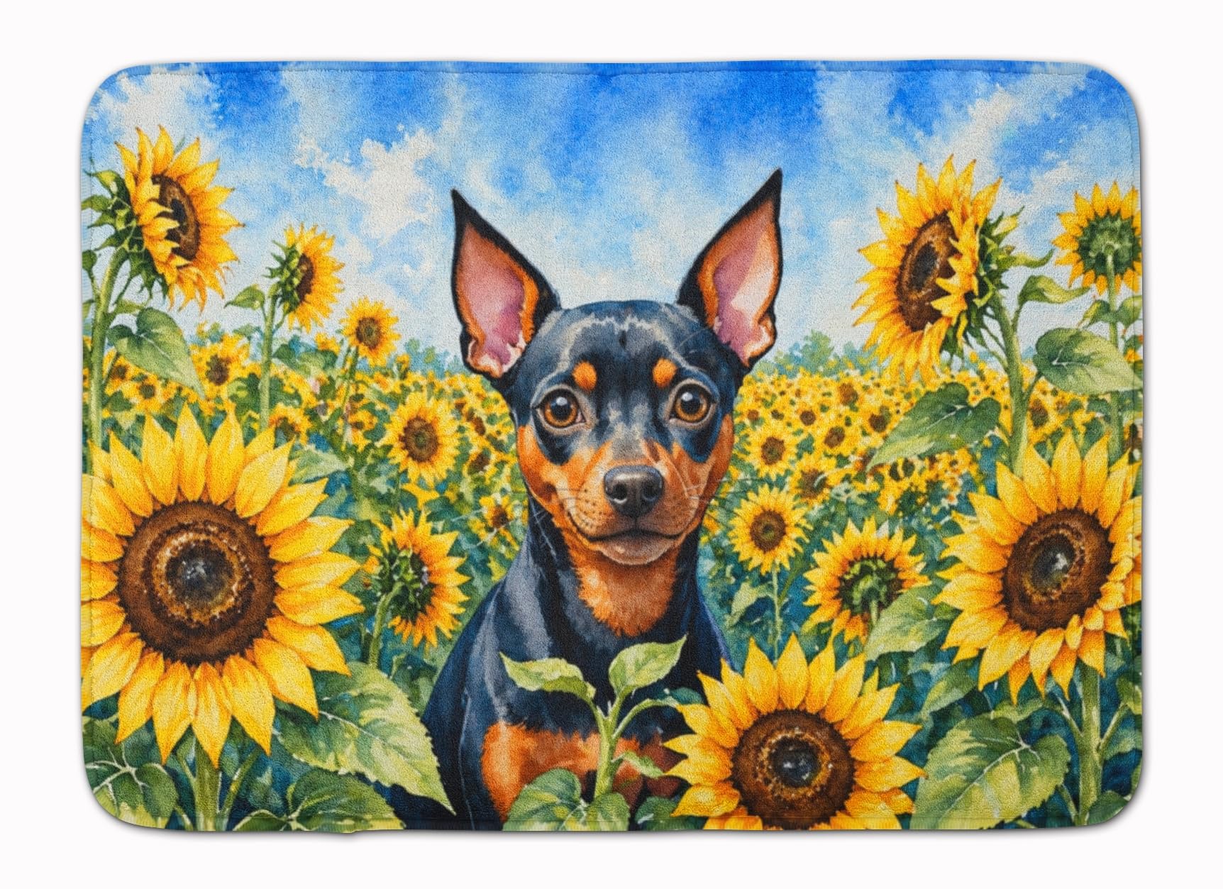 Carolines Treasures Miniature Pinscher in Sunflowers Memory Foam Kitchen Mat Machine Washable Anti-Fatigue Cushion Comfort Bath or Kitchen Rug