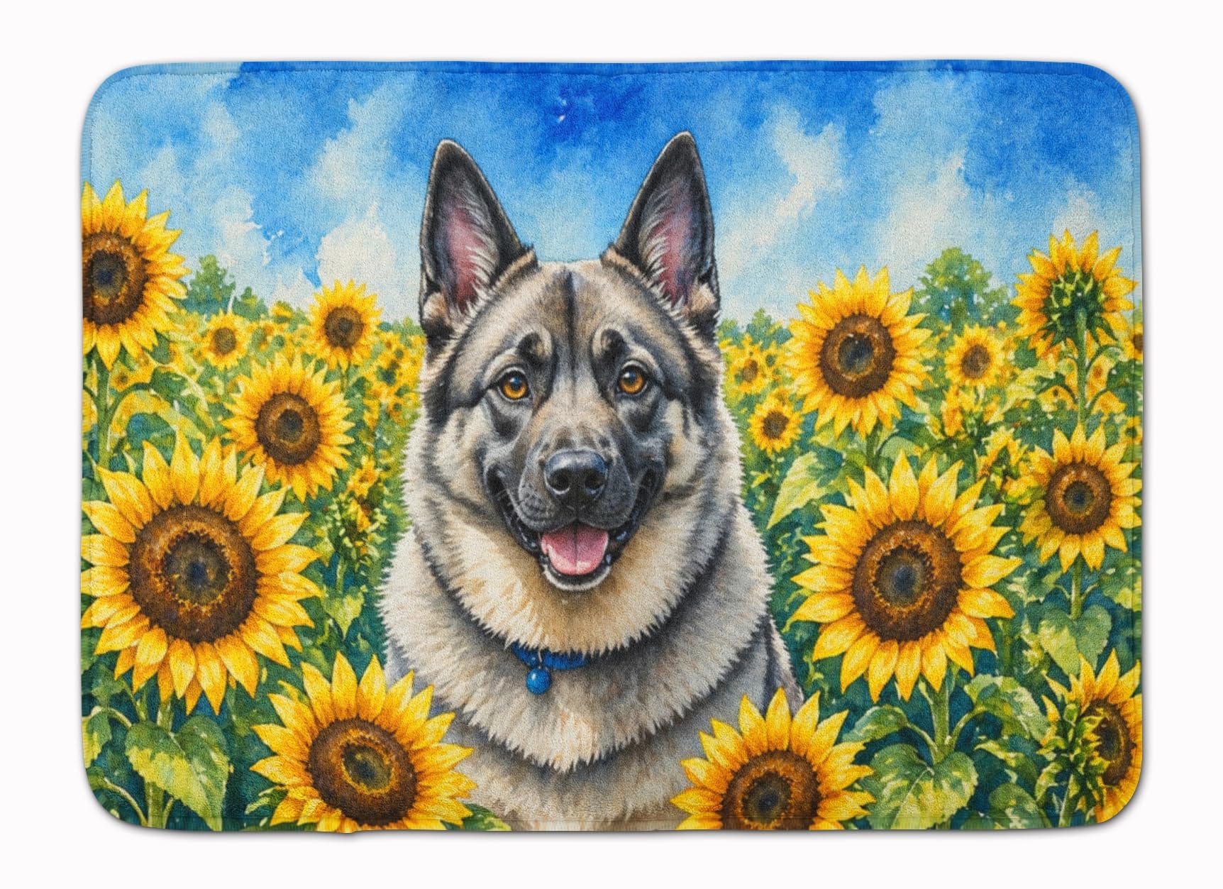 Carolines Treasures Norwegian Elkhound in Sunflowers Memory Foam Kitchen Mat Machine Washable Anti-Fatigue Cushion Comfort Bath or Kitchen Rug