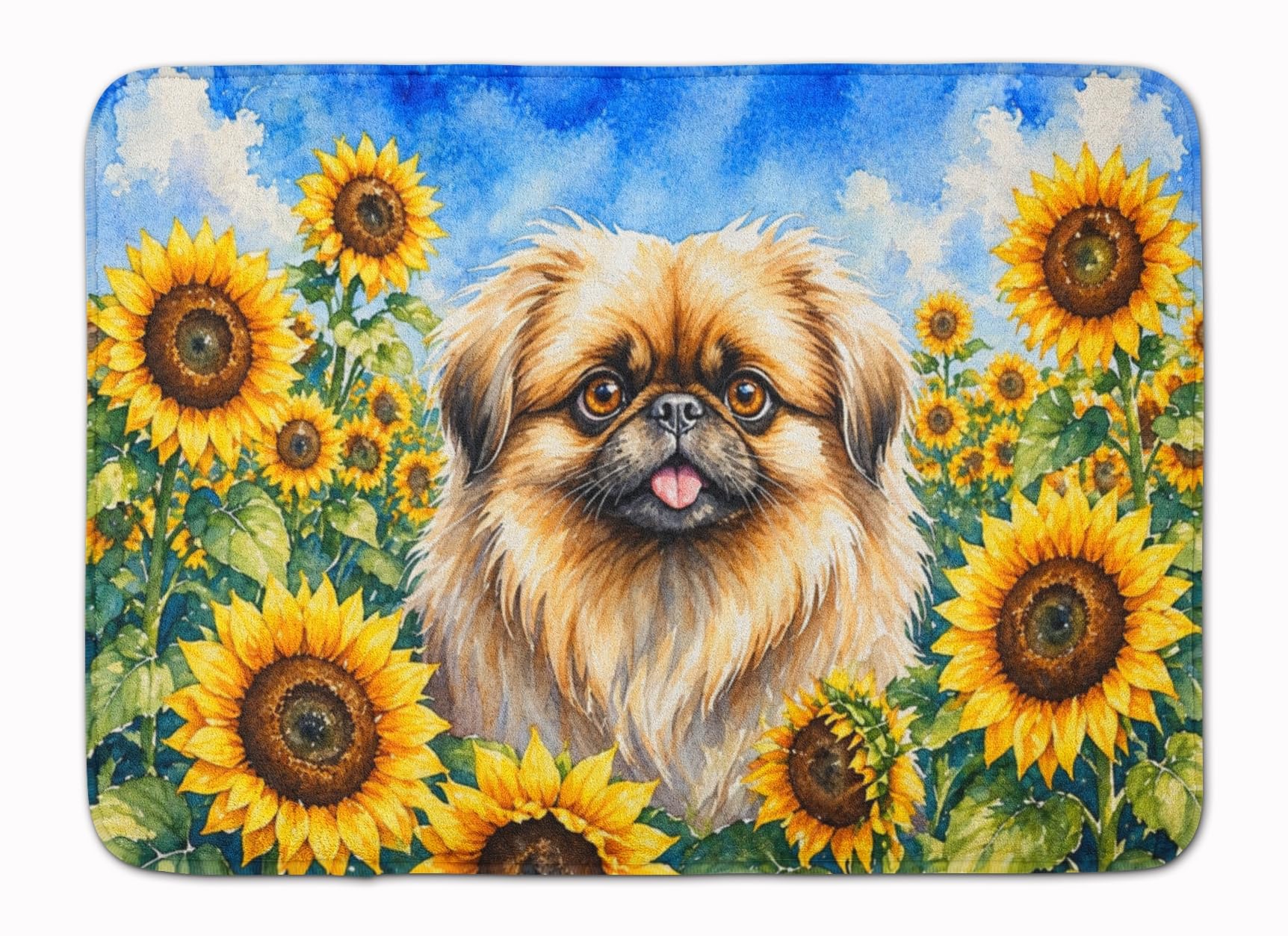 Carolines Treasures Pekingese in Sunflowers Memory Foam Kitchen Mat Machine Washable Anti-Fatigue Cushion Comfort Bath or Kitchen Rug