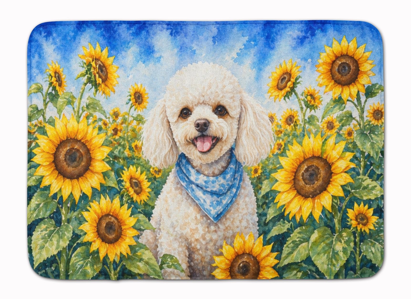 Carolines Treasures White Poodle in Sunflowers Memory Foam Kitchen Mat Machine Washable Anti-Fatigue Cushion Comfort Bath or Kitchen Rug