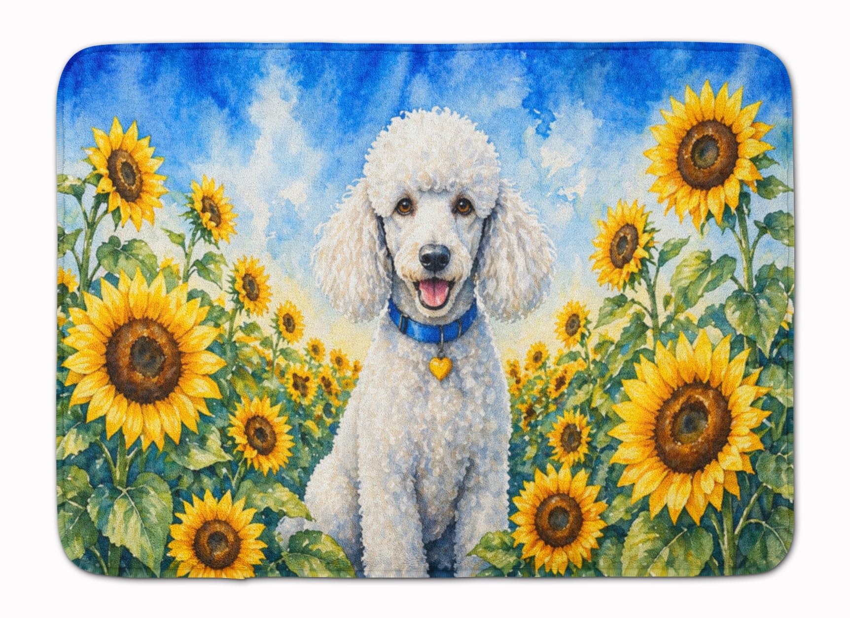 Carolines Treasures White Poodle in Sunflowers Memory Foam Kitchen Mat Machine Washable Anti-Fatigue Cushion Comfort Bath or Kitchen Rug