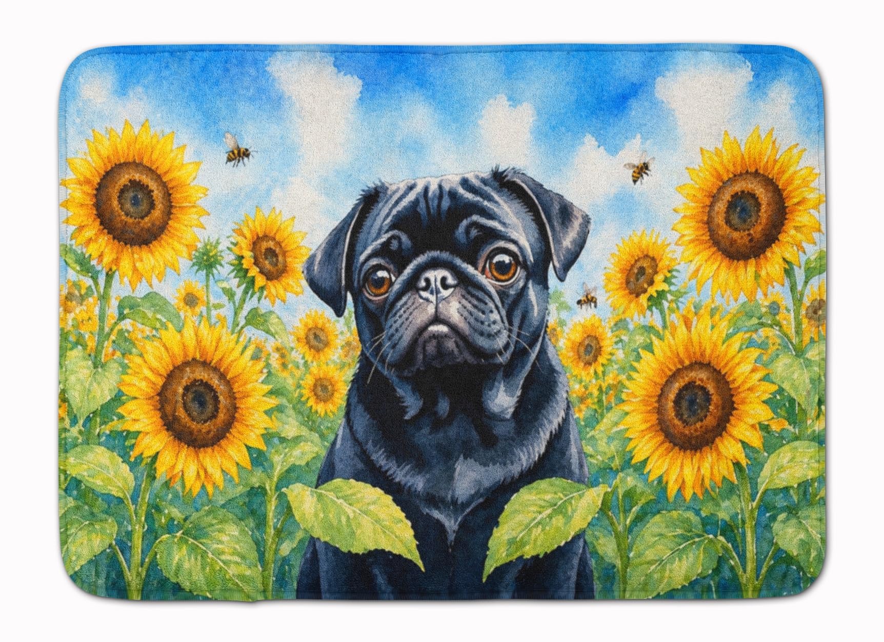 Carolines Treasures Pug in Sunflowers Memory Foam Kitchen Mat Machine Washable Anti-Fatigue Cushion Comfort Bath or Kitchen Rug