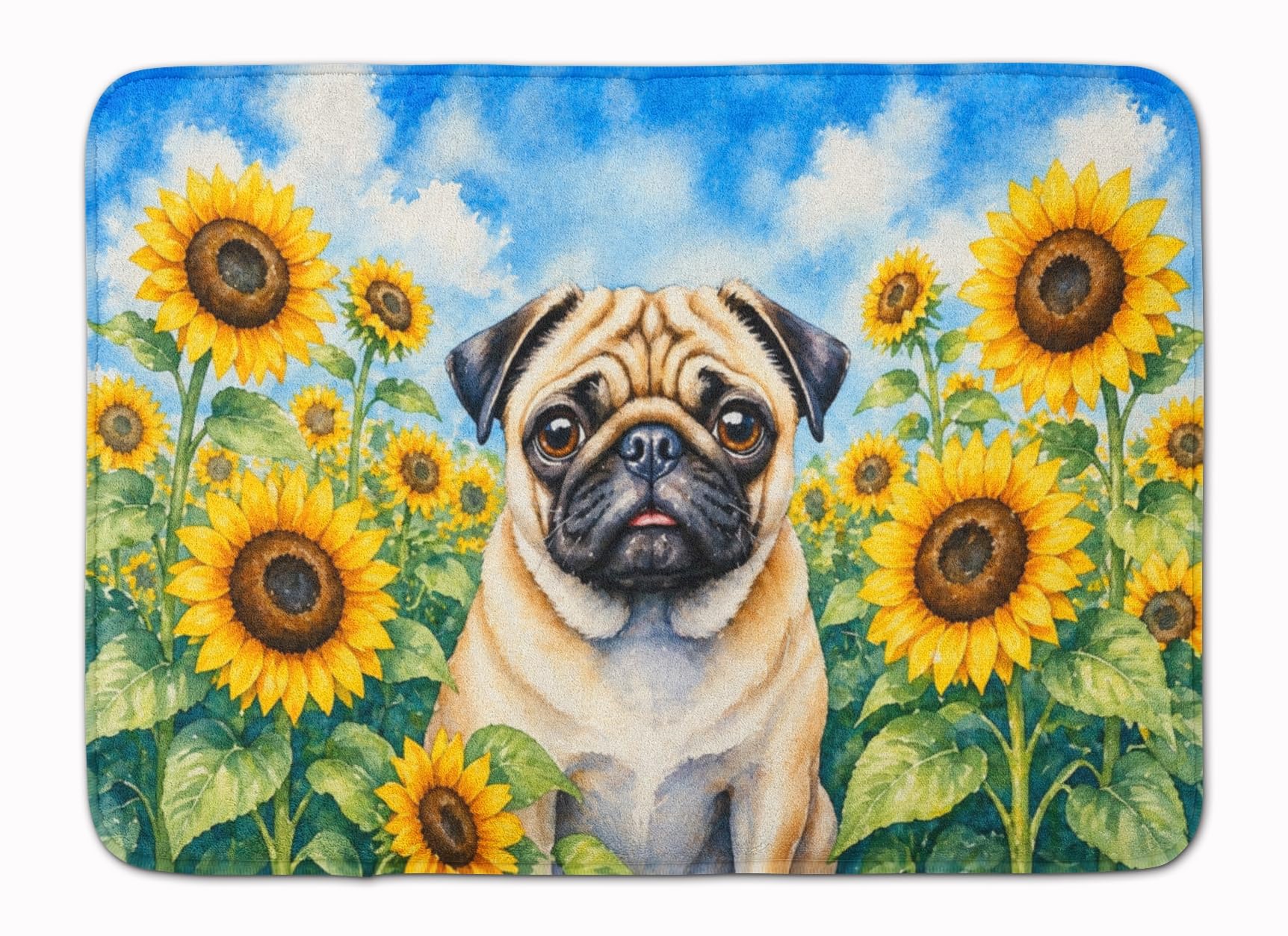 Carolines Treasures Pug in Sunflowers Memory Foam Kitchen Mat Machine Washable Anti-Fatigue Cushion Comfort Bath or Kitchen Rug