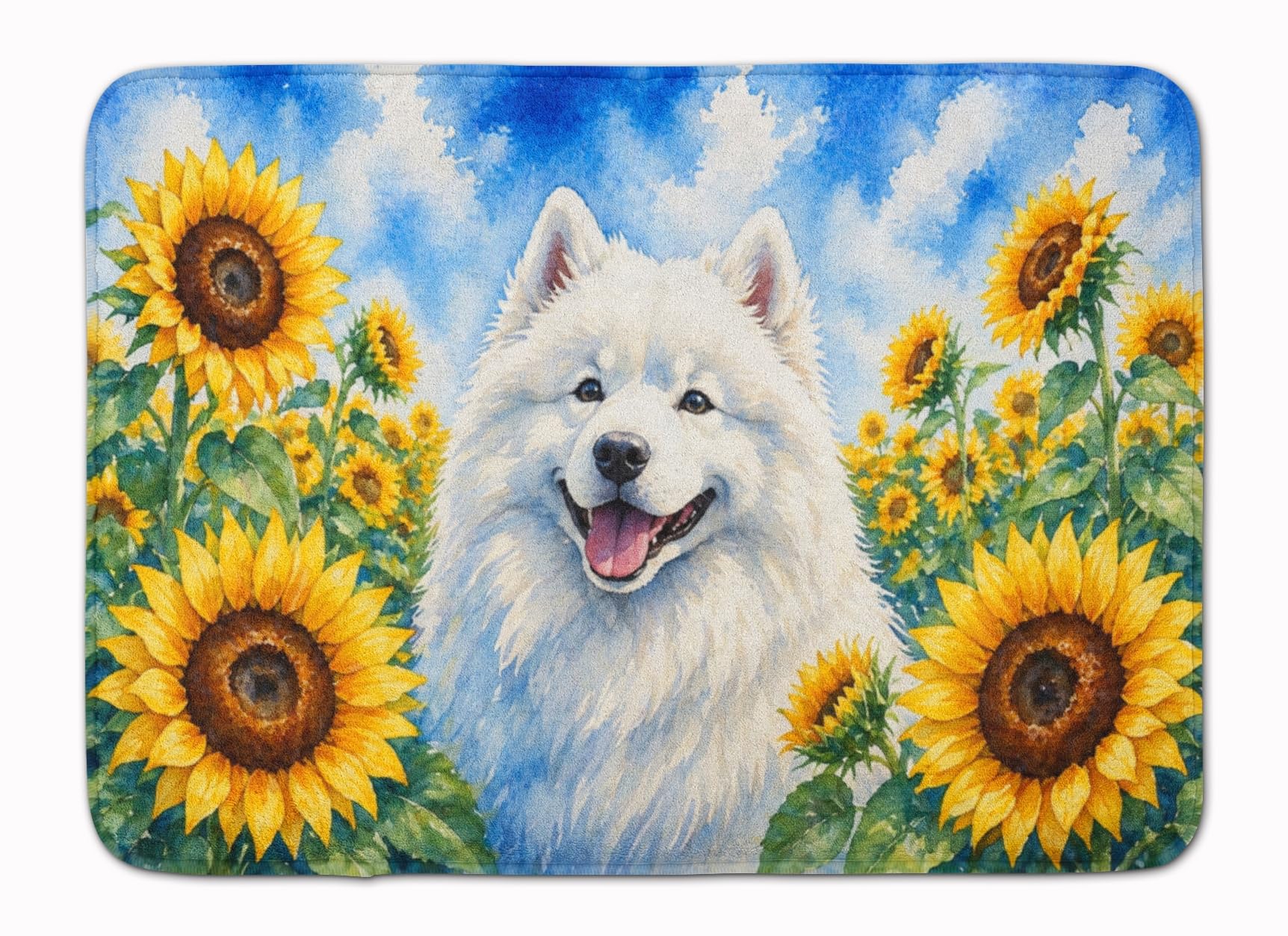 Carolines Treasures Samoyed in Sunflowers Memory Foam Kitchen Mat Machine Washable Anti-Fatigue Cushion Comfort Bath or Kitchen Rug