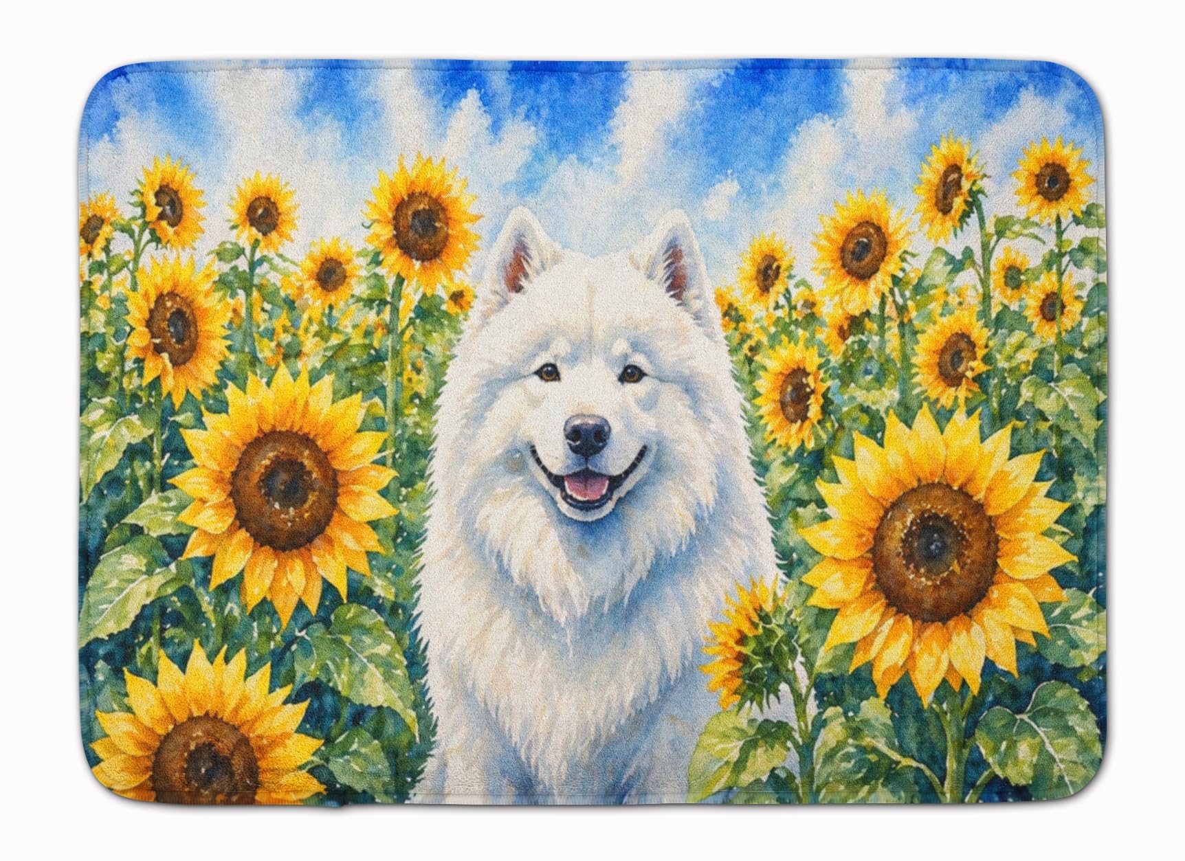 Carolines Treasures Samoyed in Sunflowers Memory Foam Kitchen Mat Machine Washable Anti-Fatigue Cushion Comfort Bath or Kitchen Rug