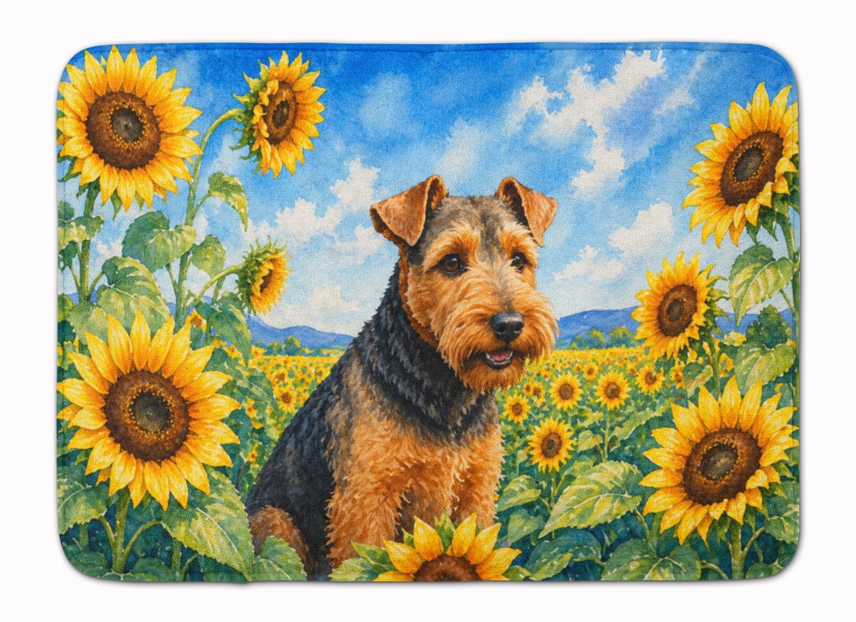 Carolines Treasures Welsh Terrier in Sunflowers Memory Foam Kitchen Mat Machine Washable Anti-Fatigue Cushion Comfort Bath or Kitchen Rug