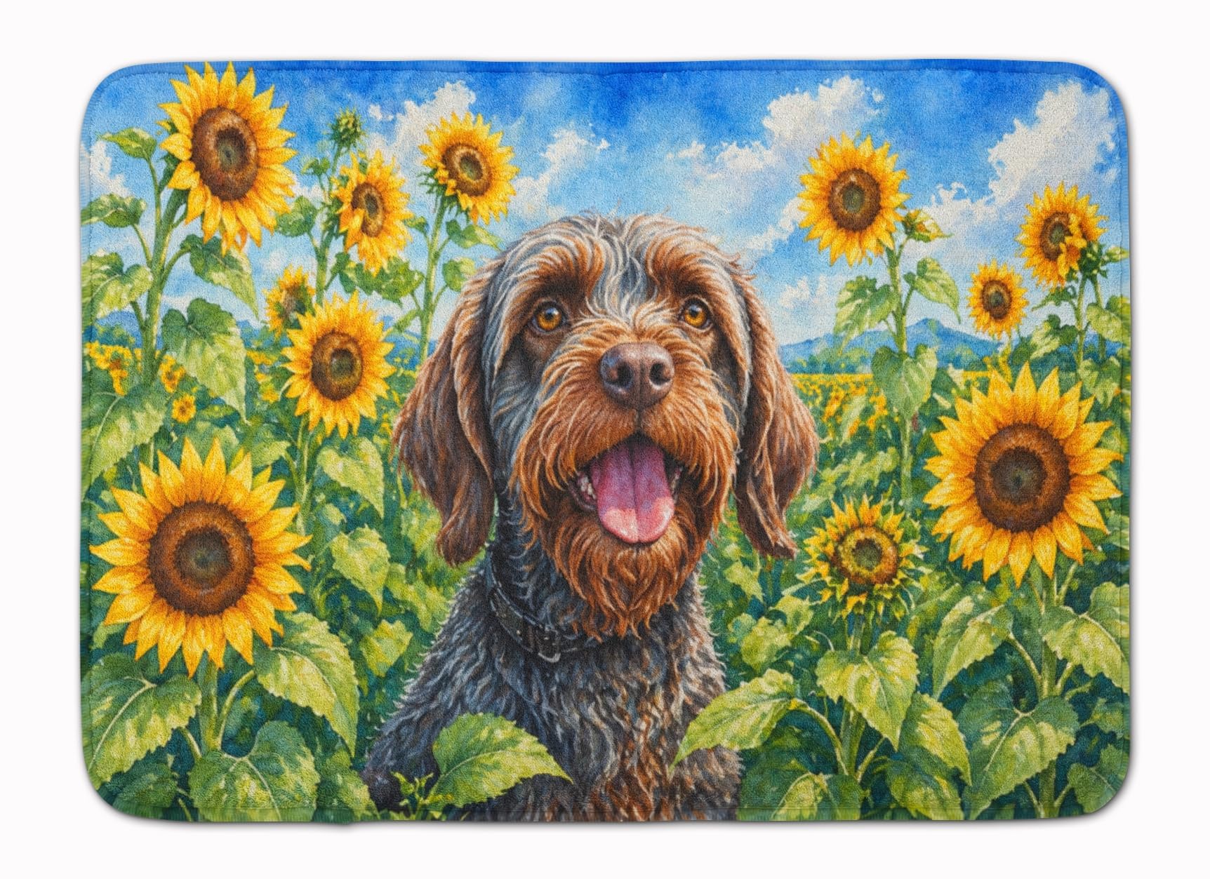 Carolines Treasures Wirehaired Pointing Griffon in Sunflowers Memory Foam Kitchen Mat Machine Washable Anti-Fatigue Cushion Comfort Bath or Kitchen Rug