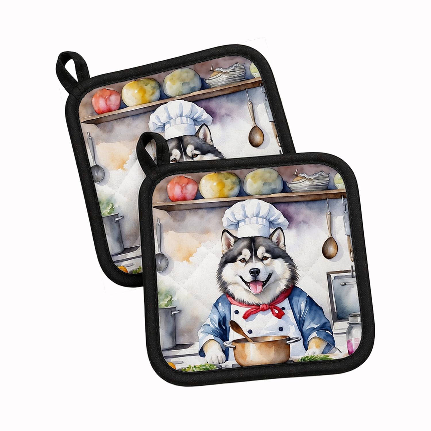Carolines Treasures Alaskan Malamute The Chef Pair of Pot Holders Kitchen Heat Resistant Pot Holders Sets Oven Hot Pads for Cooking Baking BBQ, 7 1/2 x 7 1/2
