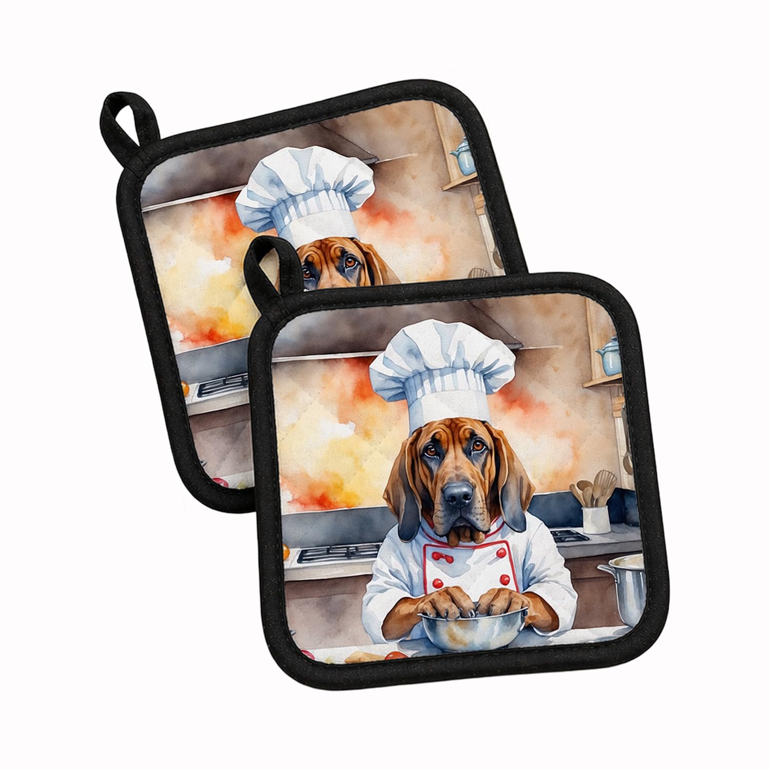 Carolines Treasures Bloodhound The Chef Pair of Pot Holders Kitchen Heat Resistant Pot Holders Sets Oven Hot Pads for Cooking Baking BBQ, 7 1/2 x 7 1/2