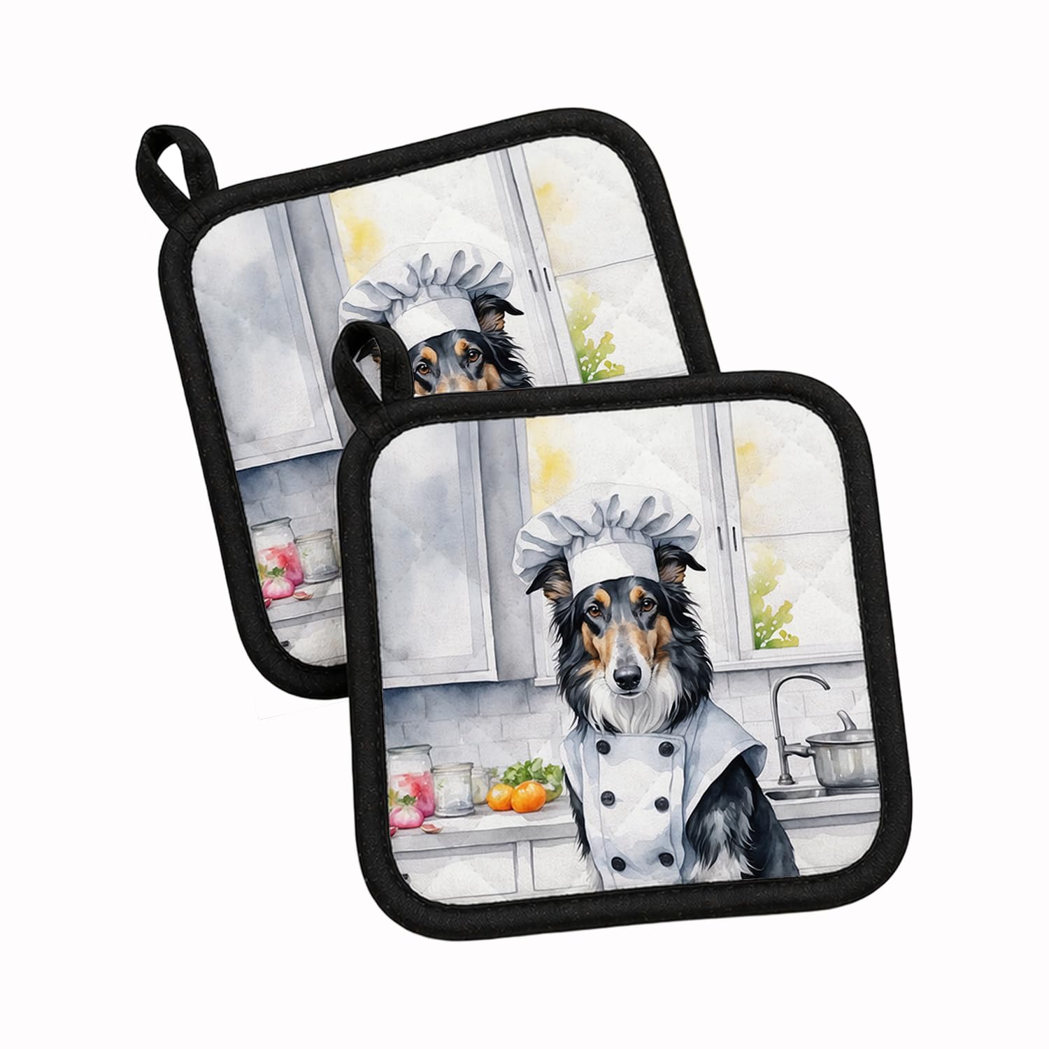 Carolines Treasures Borzoi The Chef Pair of Pot Holders Kitchen Heat Resistant Pot Holders Sets Oven Hot Pads for Cooking Baking BBQ, 7 1/2 x 7 1/2