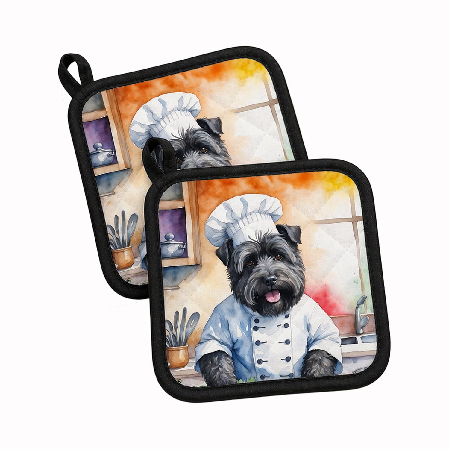 Carolines Treasures Bouvier des Flandres The Chef Pair of Pot Holders Kitchen Heat Resistant Pot Holders Sets Oven Hot Pads for Cooking Baking BBQ, 7 1/2 x 7 1/2