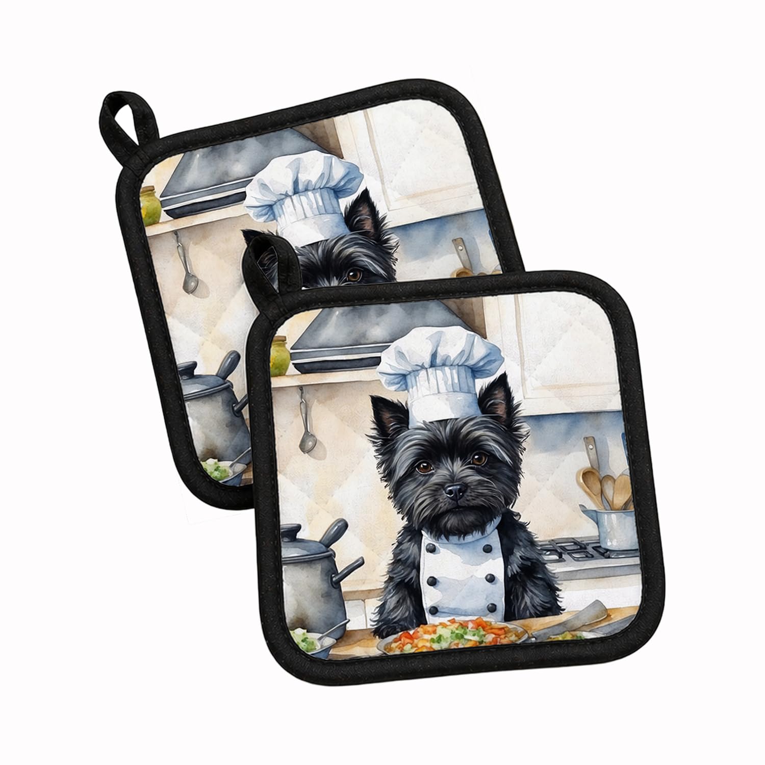 Carolines Treasures Cairn Terrier The Chef Pair of Pot Holders Kitchen Heat Resistant Pot Holders Sets Oven Hot Pads for Cooking Baking BBQ, 7 1/2 x 7 1/2
