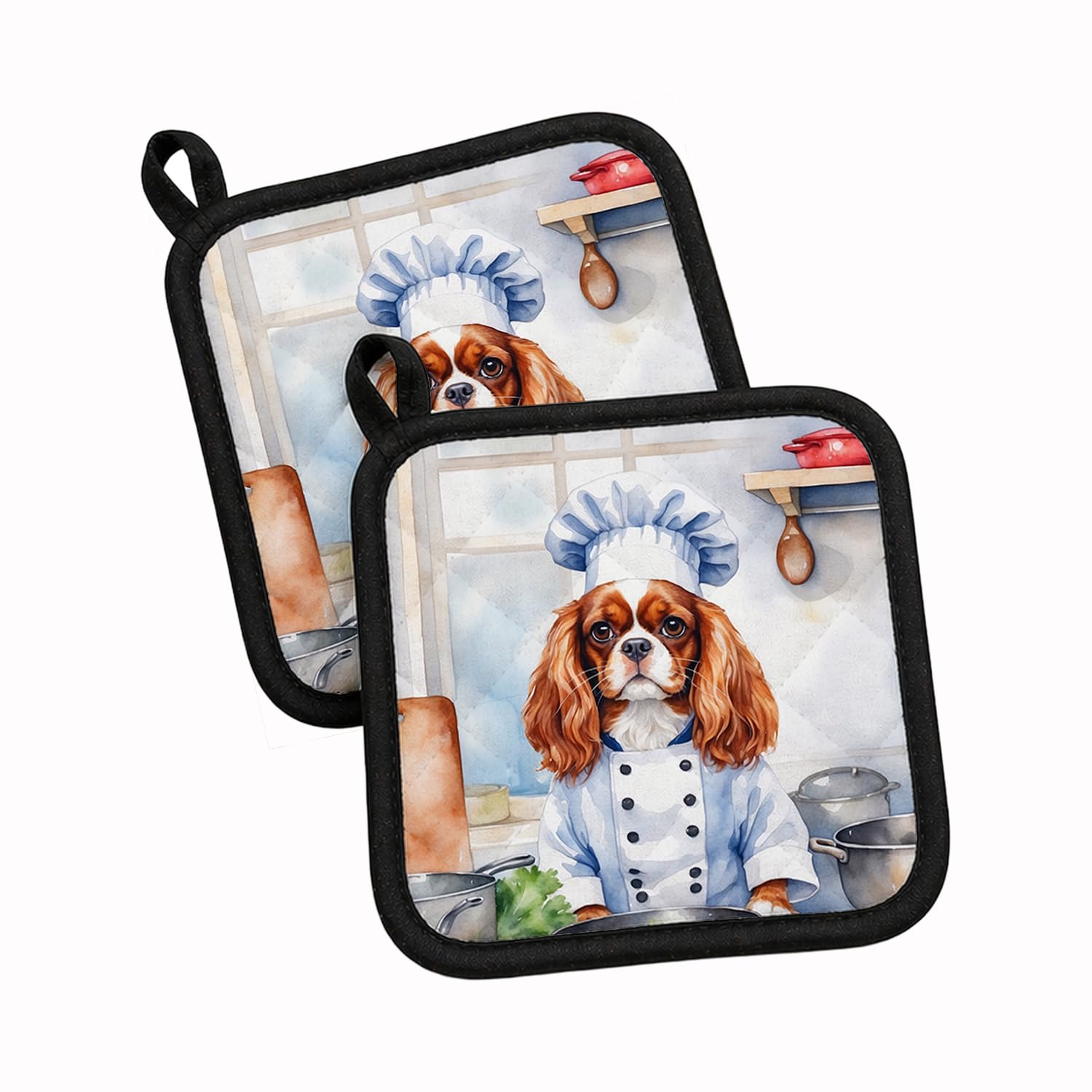 Carolines Treasures Cavalier Spaniel The Chef Pair of Pot Holders Kitchen Heat Resistant Pot Holders Sets Oven Hot Pads for Cooking Baking BBQ, 7 1/2 x 7 1/2