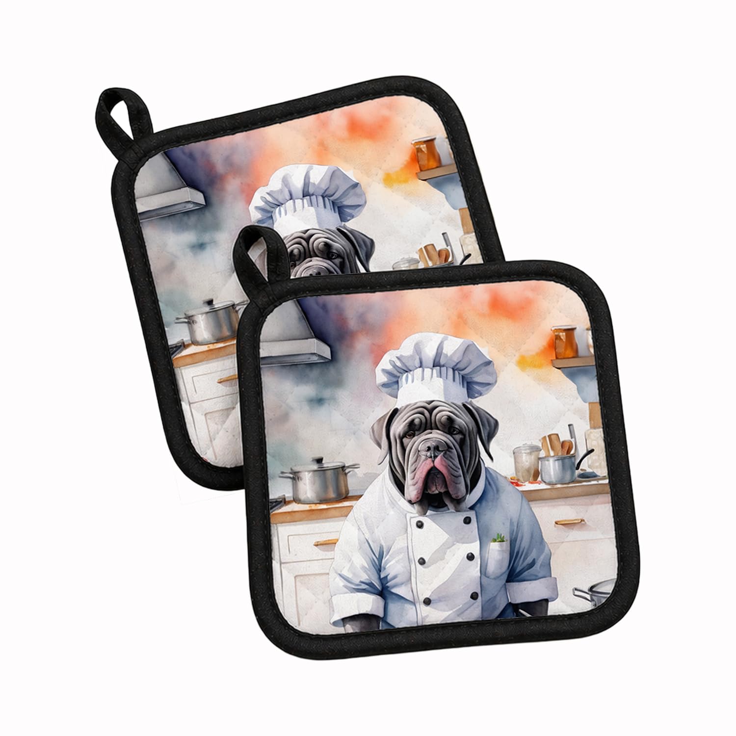 Carolines Treasures Neapolitan Mastiff The Chef Pair of Pot Holders Kitchen Heat Resistant Pot Holders Sets Oven Hot Pads for Cooking Baking BBQ, 7 1/2 x 7 1/2