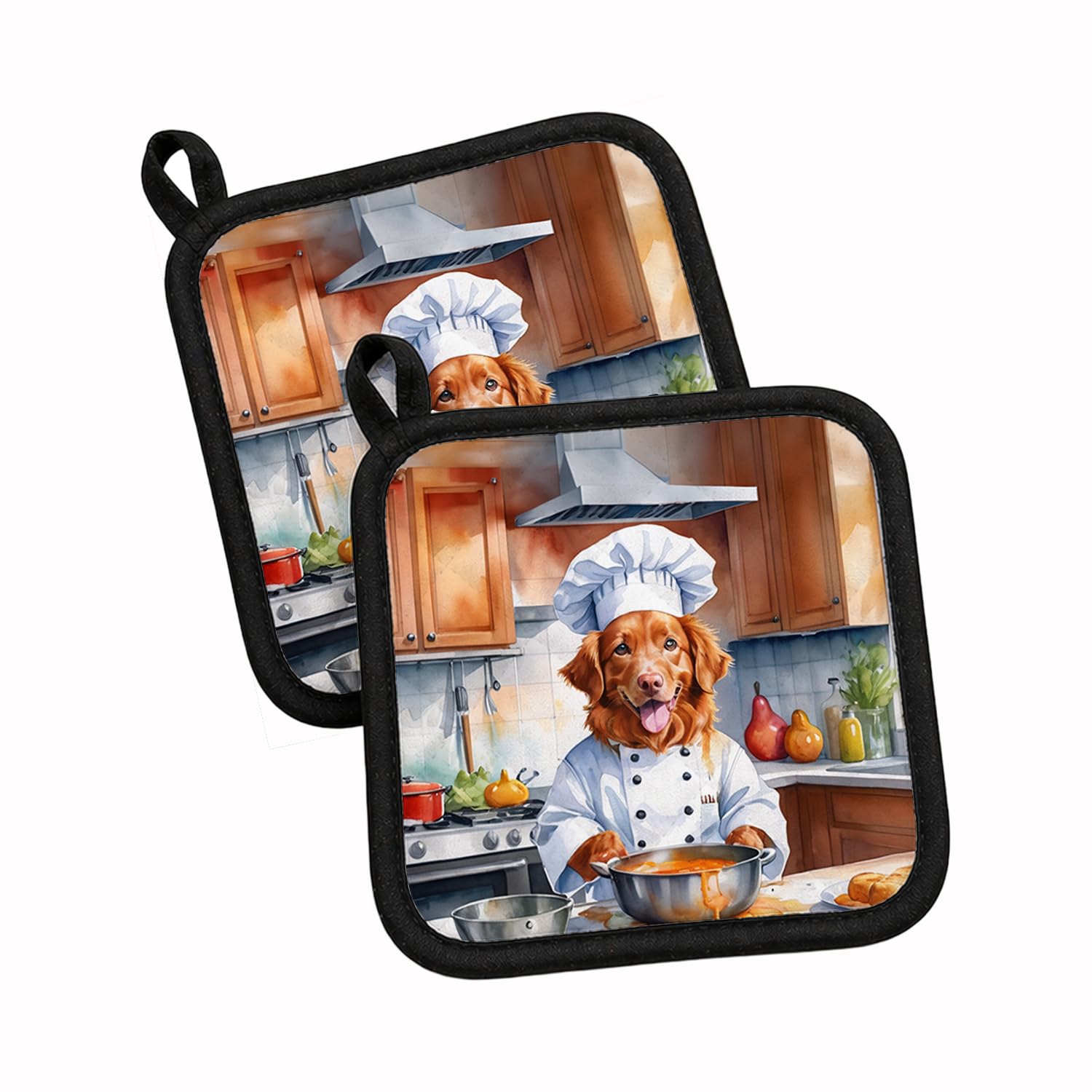 Carolines Treasures Nova Scotia Duck Tolling Retriever The Chef Pair of Pot Holders Kitchen Heat Resistant Pot Holders Sets Oven Hot Pads for Cooking Baking BBQ, 7 1/2 x 7 1/2