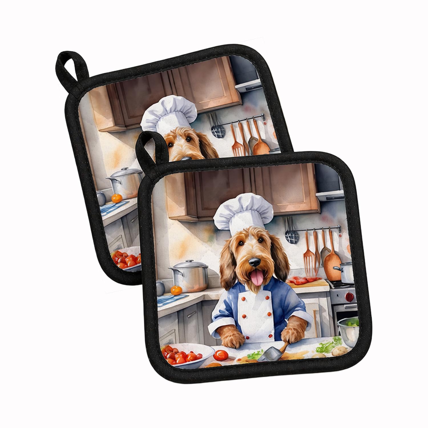 Carolines Treasures Otterhound The Chef Pair of Pot Holders Kitchen Heat Resistant Pot Holders Sets Oven Hot Pads for Cooking Baking BBQ, 7 1/2 x 7 1/2