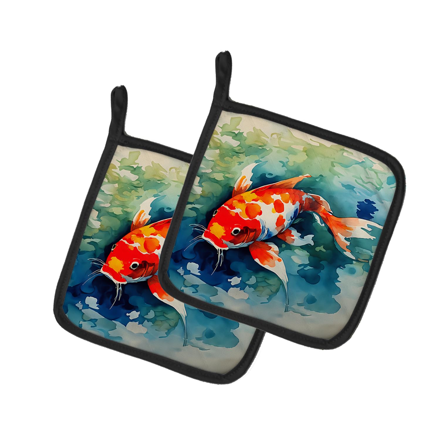 Carolines Treasures Koi Fish Pair of Pot Holders Kitchen Heat Resistant Pot Holders Sets Oven Hot Pads for Cooking Baking BBQ, 7 1/2 x 7 1/2