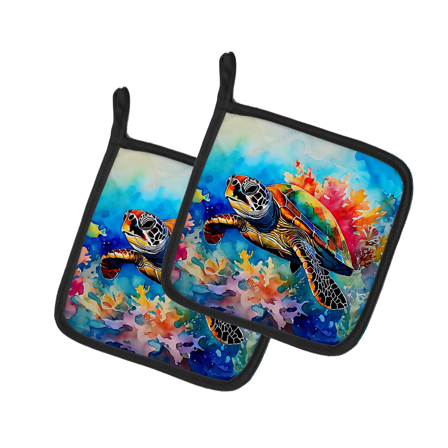 Carolines Treasures Loggerhead Sea Turtle Pair of Pot Holders Kitchen Heat Resistant Pot Holders Sets Oven Hot Pads for Cooking Baking BBQ, 7 1/2 x 7 1/2