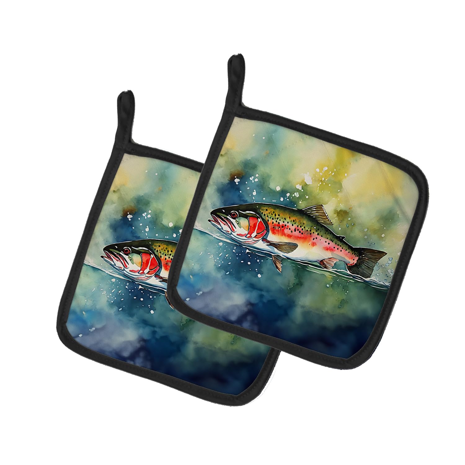 Carolines Treasures Trout Pair of Pot Holders Kitchen Heat Resistant Pot Holders Sets Oven Hot Pads for Cooking Baking BBQ, 7 1/2 x 7 1/2