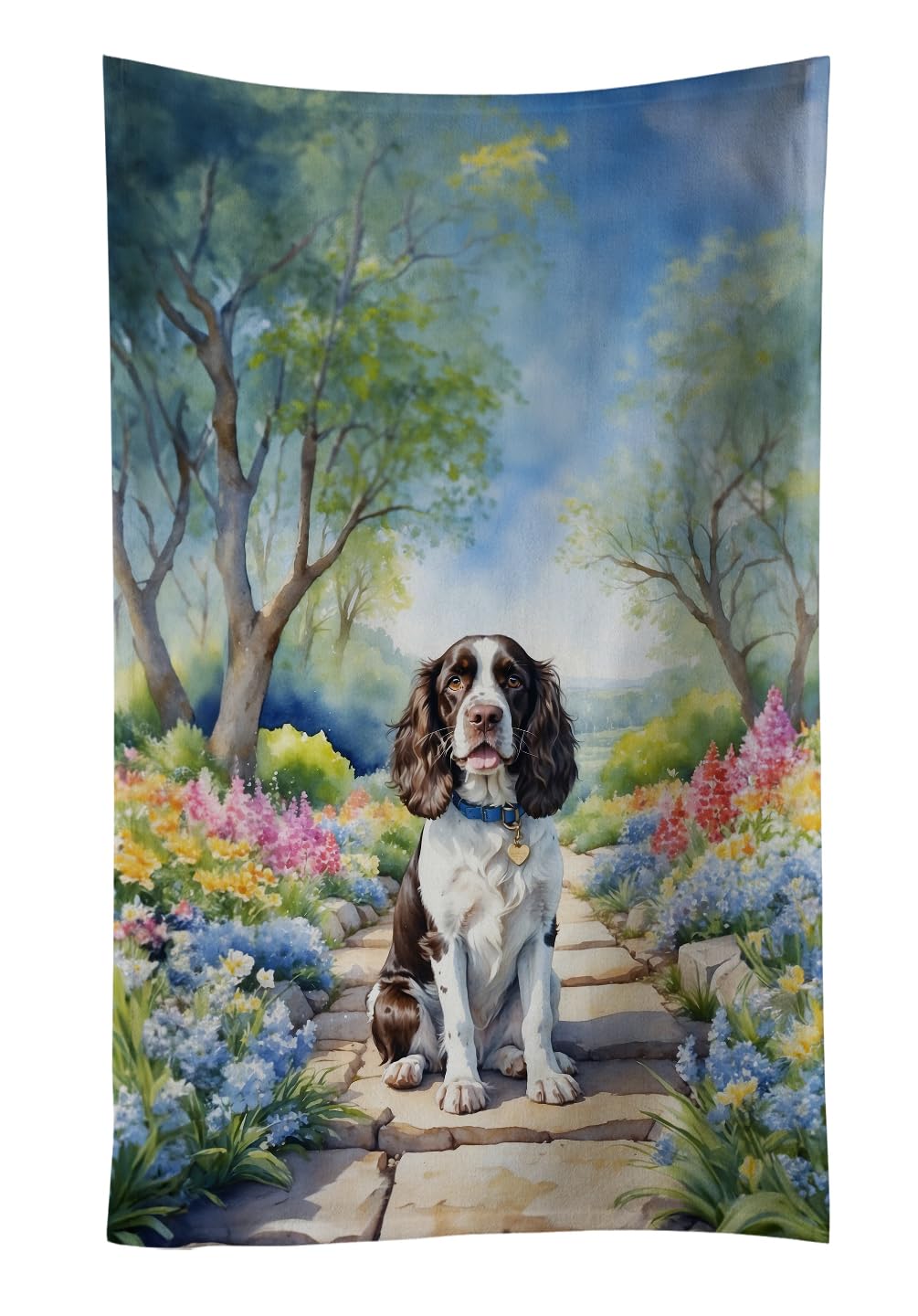 Carolines Treasures English Springer Spaniel Spring Path Kitchen Towel Dish Cloths Guest Hand Towel Decorative Bathroom Towel for Face,Tea, Dishcloth, Kitchen and Bath