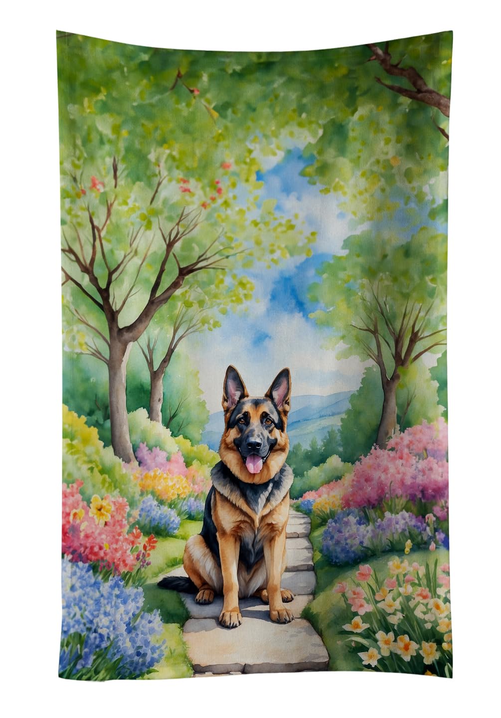 Carolines Treasures German Shepherd Spring Path Kitchen Towel Dish Cloths Guest Hand Towel Decorative Bathroom Towel for Face,Tea, Dishcloth, Kitchen and Bath