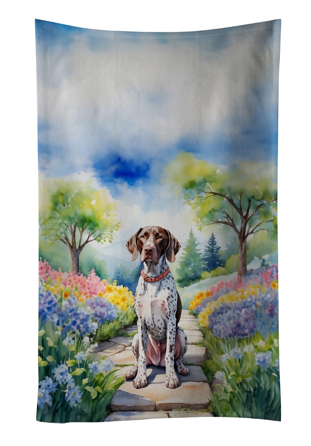 Carolines Treasures German Shorthaired Pointer Spring Path Kitchen Towel Dish Cloths Guest Hand Towel Decorative Bathroom Towel for Face,Tea, Dishcloth, Kitchen and Bath