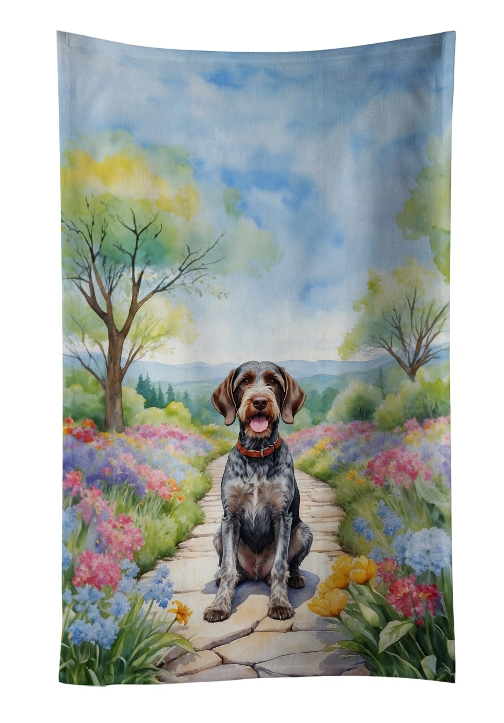 Carolines Treasures German Wirehaired Pointer Spring Path Kitchen Towel Dish Cloths Guest Hand Towel Decorative Bathroom Towel for Face,Tea, Dishcloth, Kitchen and Bath